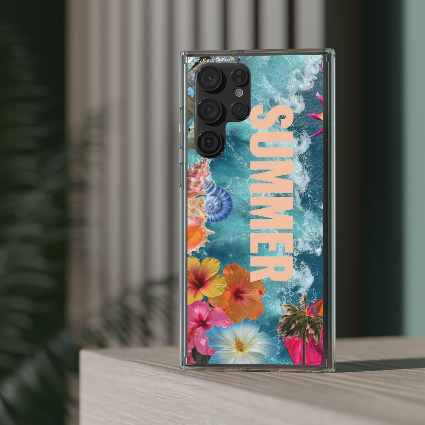 Summer Floral Clear Impact Phone Case — "SUMMER" Tropical Hibiscus Design