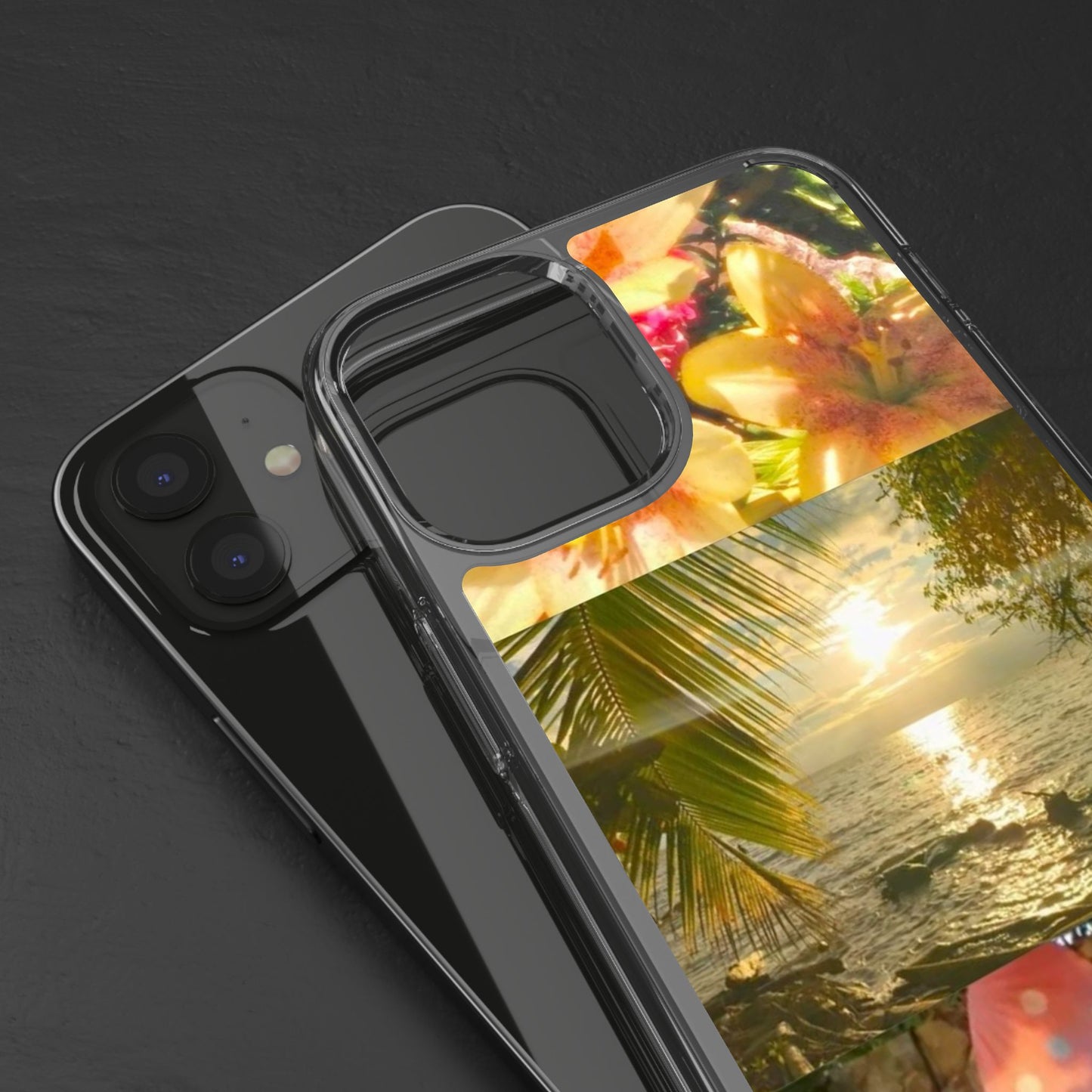 Tropical Sunset Phone Case — Floral Surfboard Clear iPhone Case
