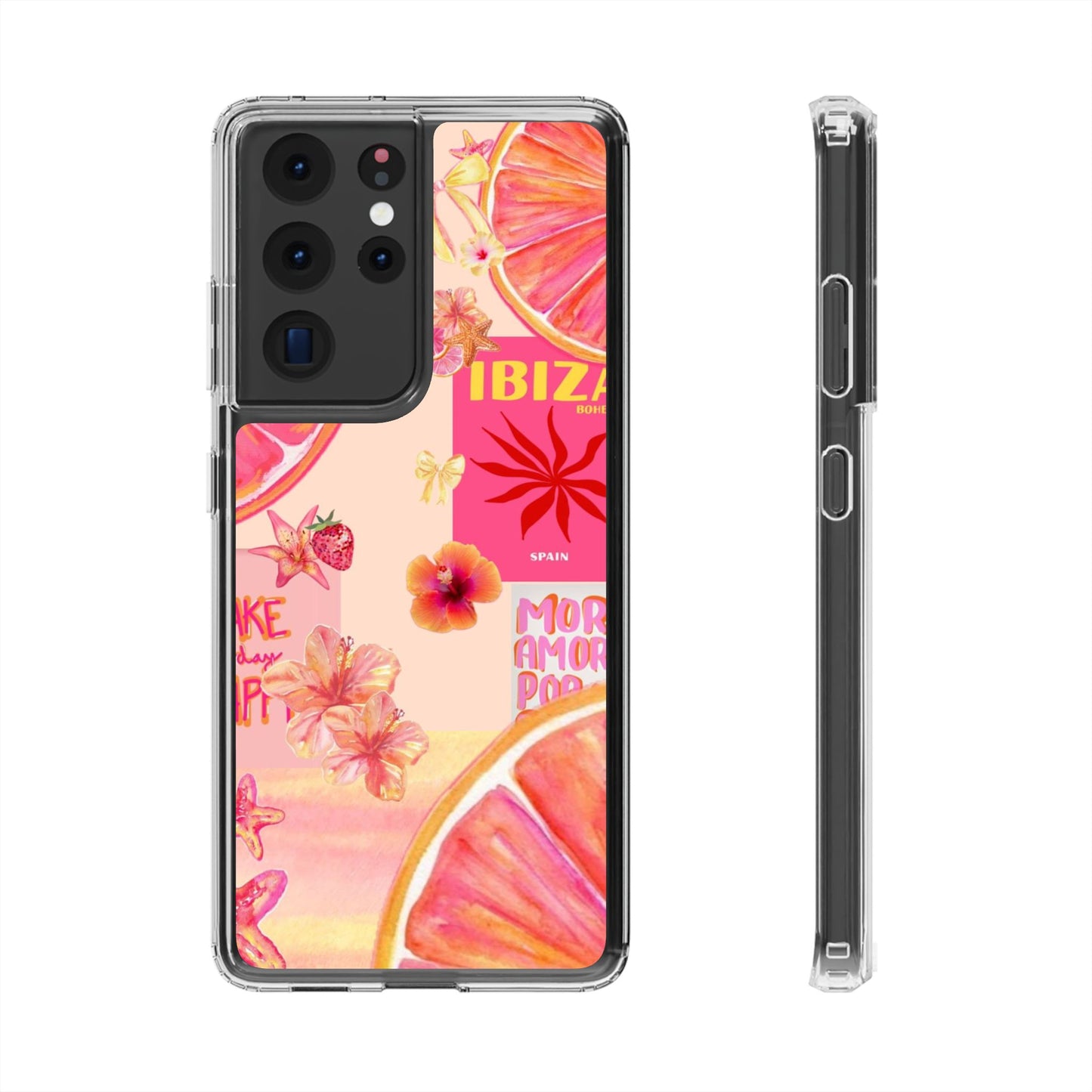 Clear Impact Phone Case — Pink Ibiza Citrus Floral Design