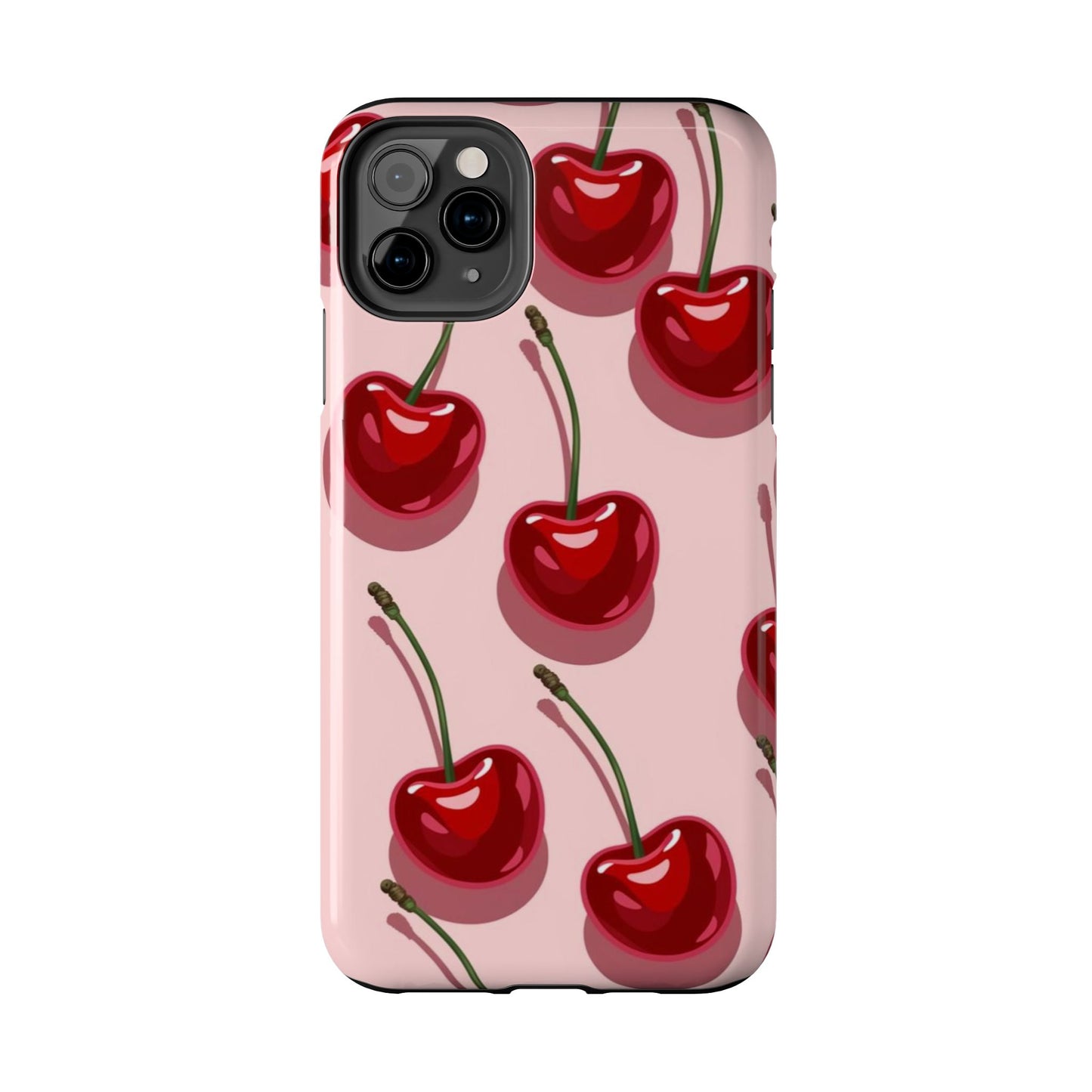 Cherry Pattern Tough Phone Case — Retro Pink Cherry Print Protective Phone Case