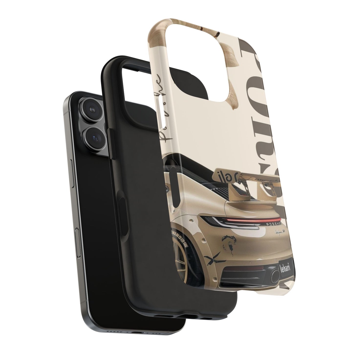 Tough Phone Case — Beige Sports Car Design with 'Tourist' Typography