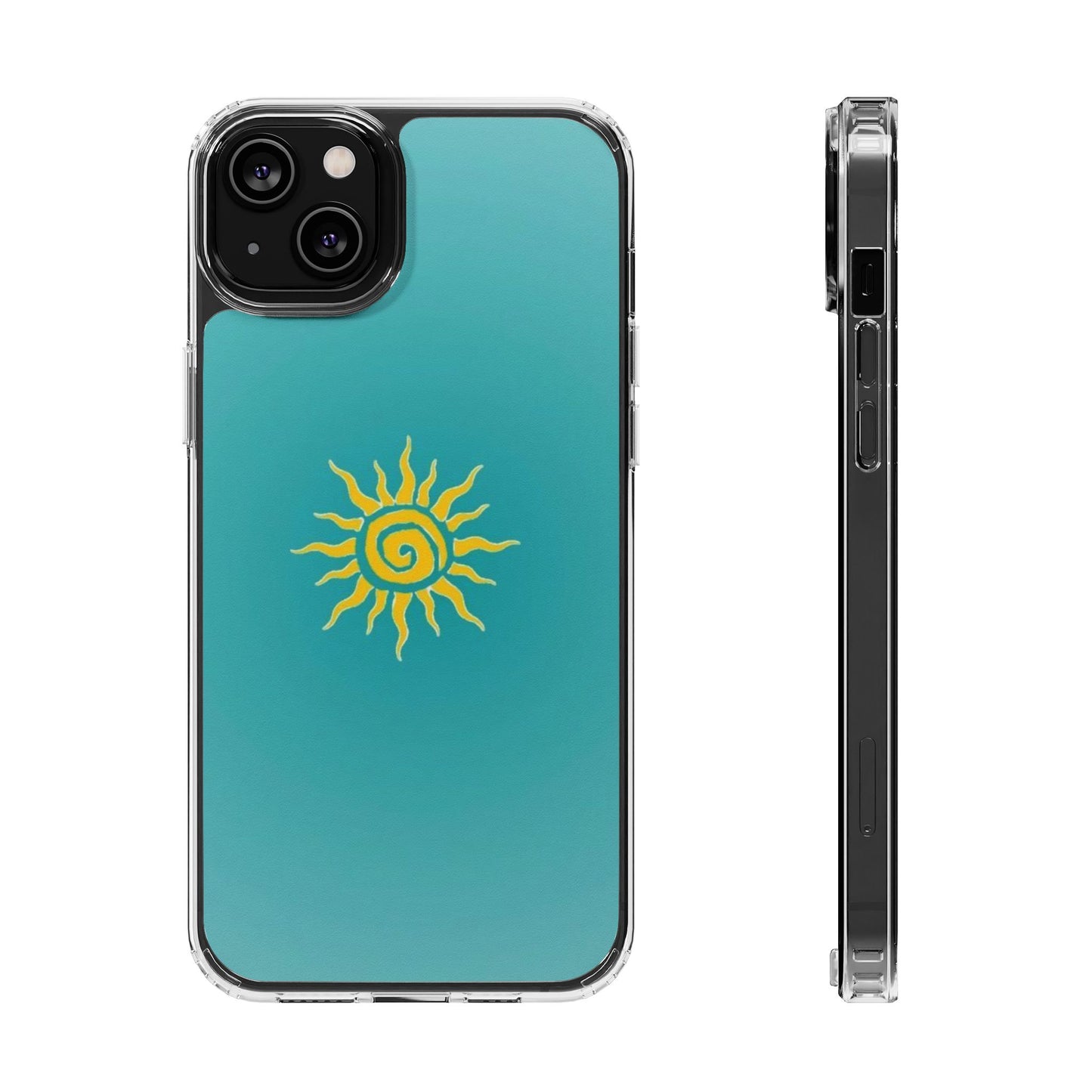 Clear Impact-Resistant Phone Case — Yellow Sun on Teal Gradient