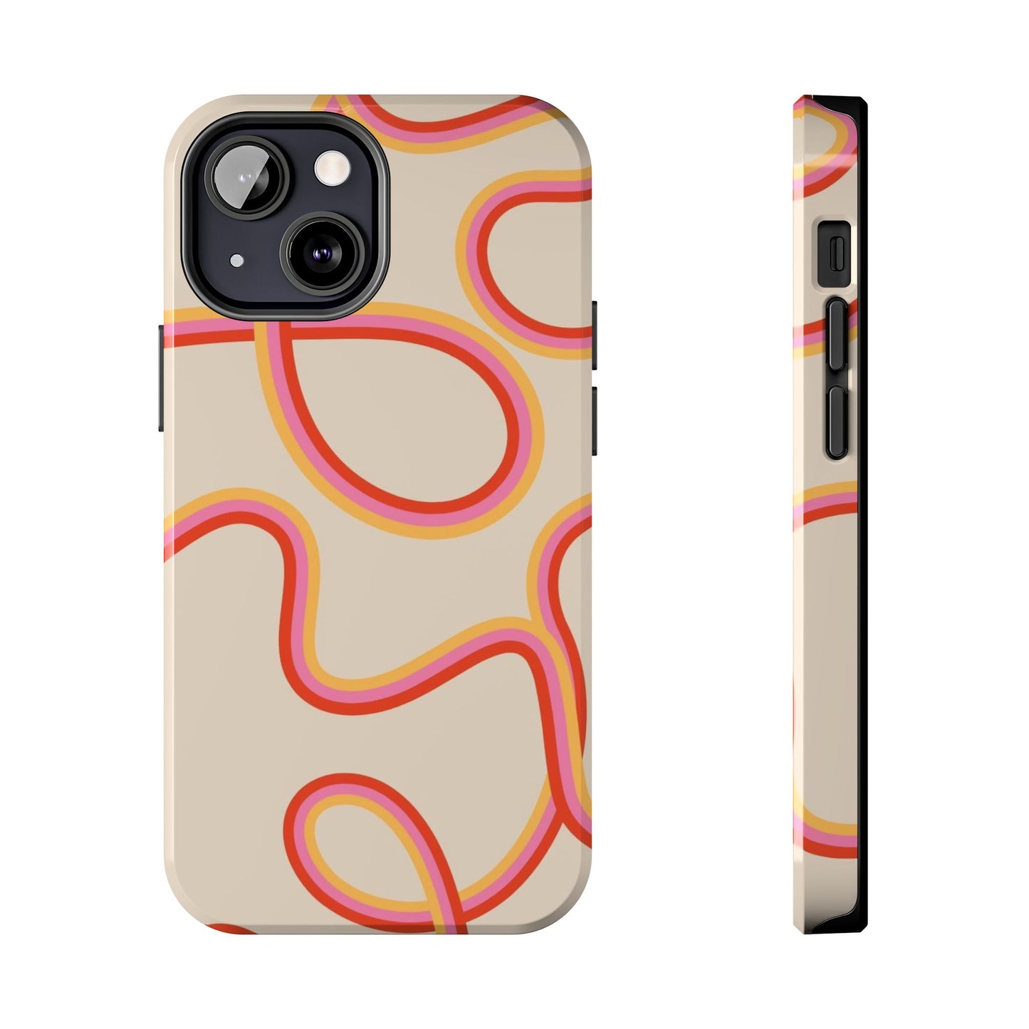 Retro Swirl Tough Phone Case — Beige Pink Orange Abstract Protection