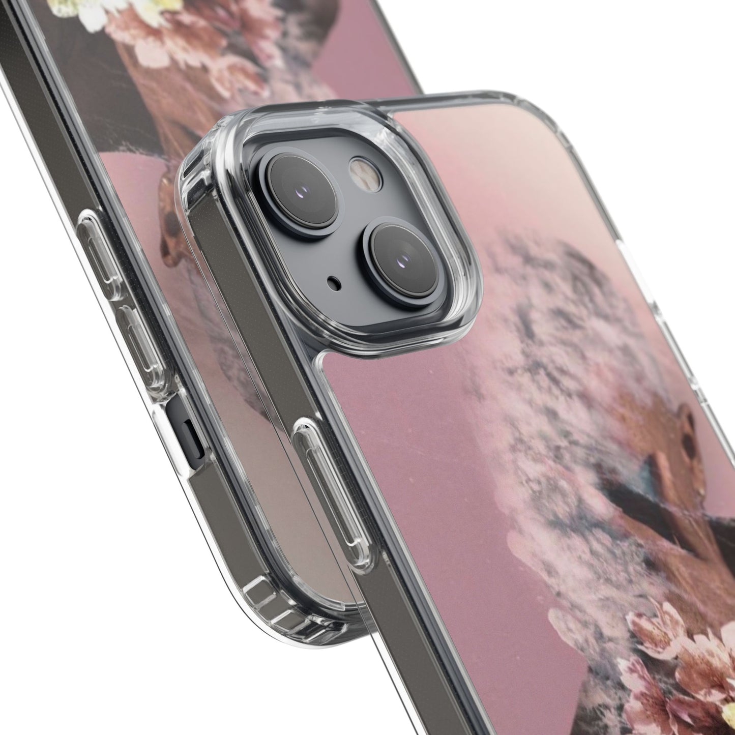 Clear Phone Case — Pink Floral Smoke Art iPhone Case
