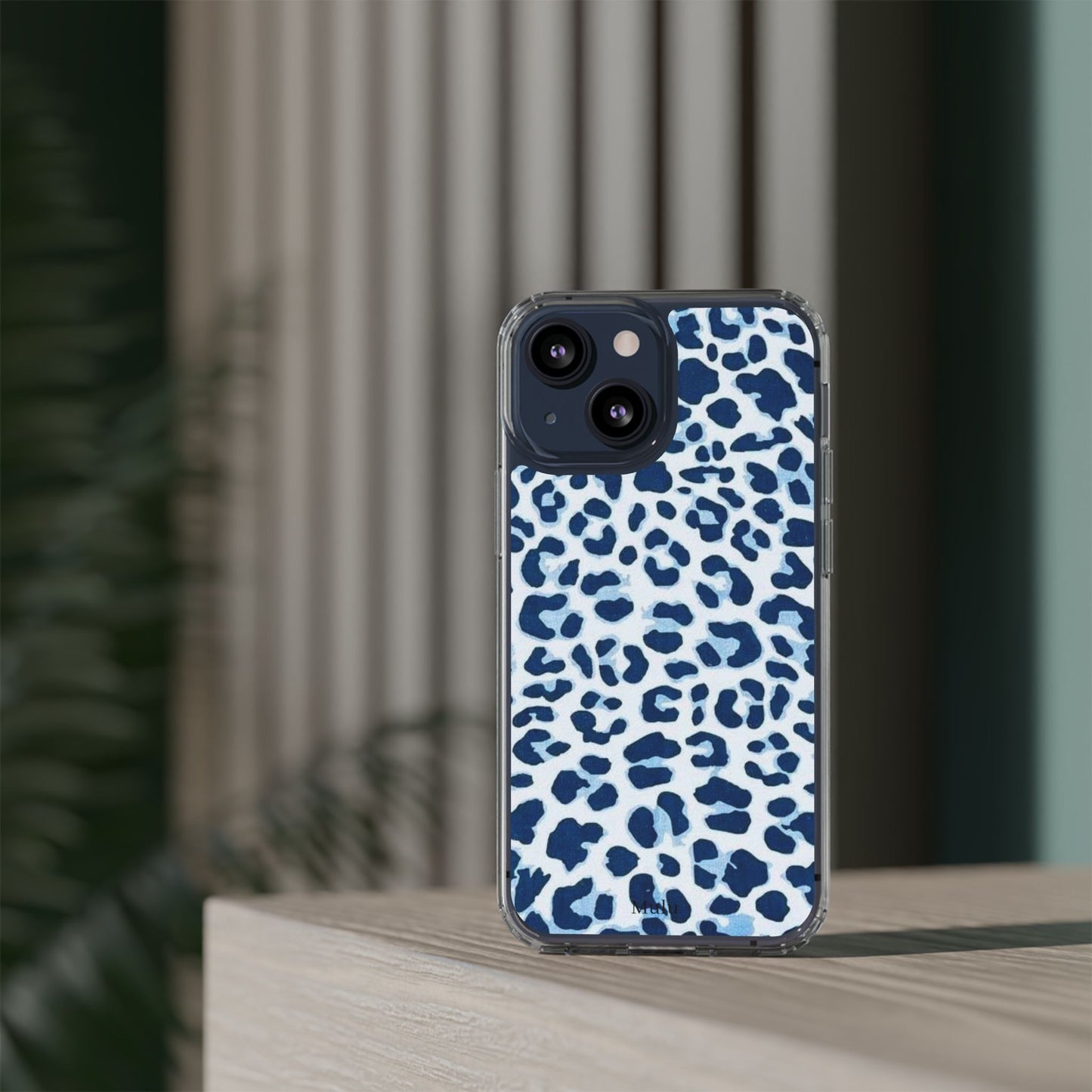 Clear Impact-Resistant Phone Case — Blue Watercolor Leopard Print