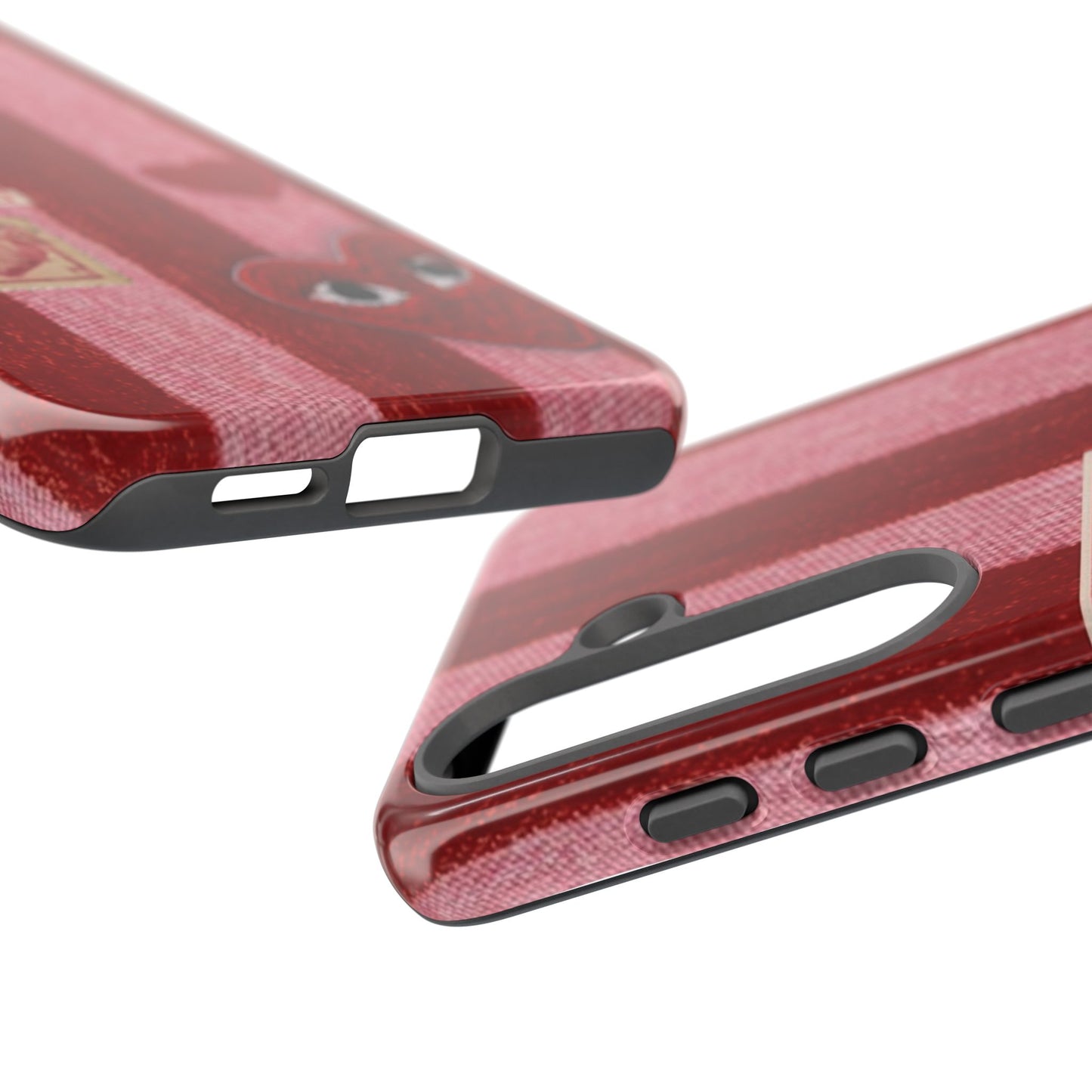 Phone Case — Red Striped Heart Design with “Good Things Are Coming”