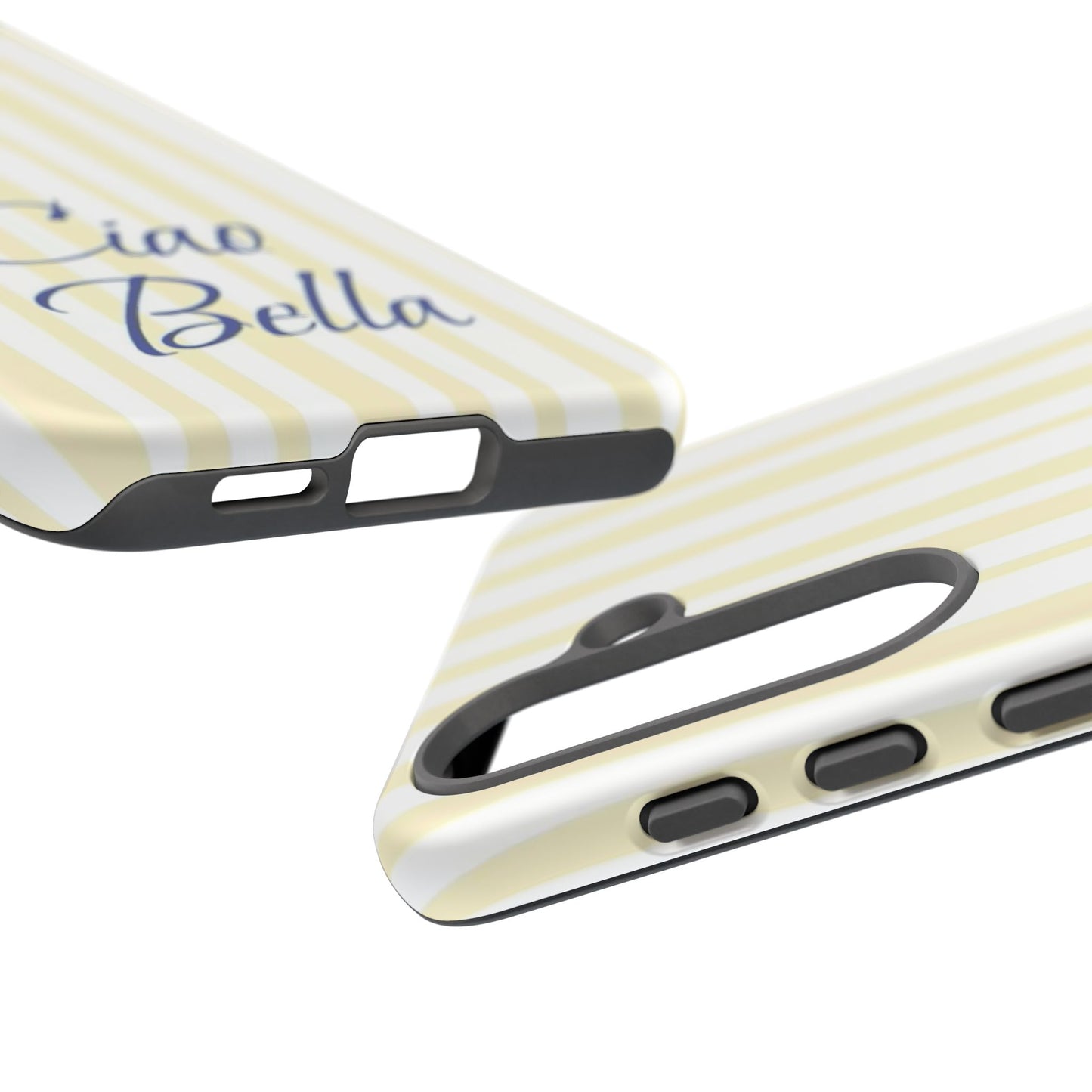 Ciao Bella Phone Case – Striped Elegant Italian Script Protective Cover