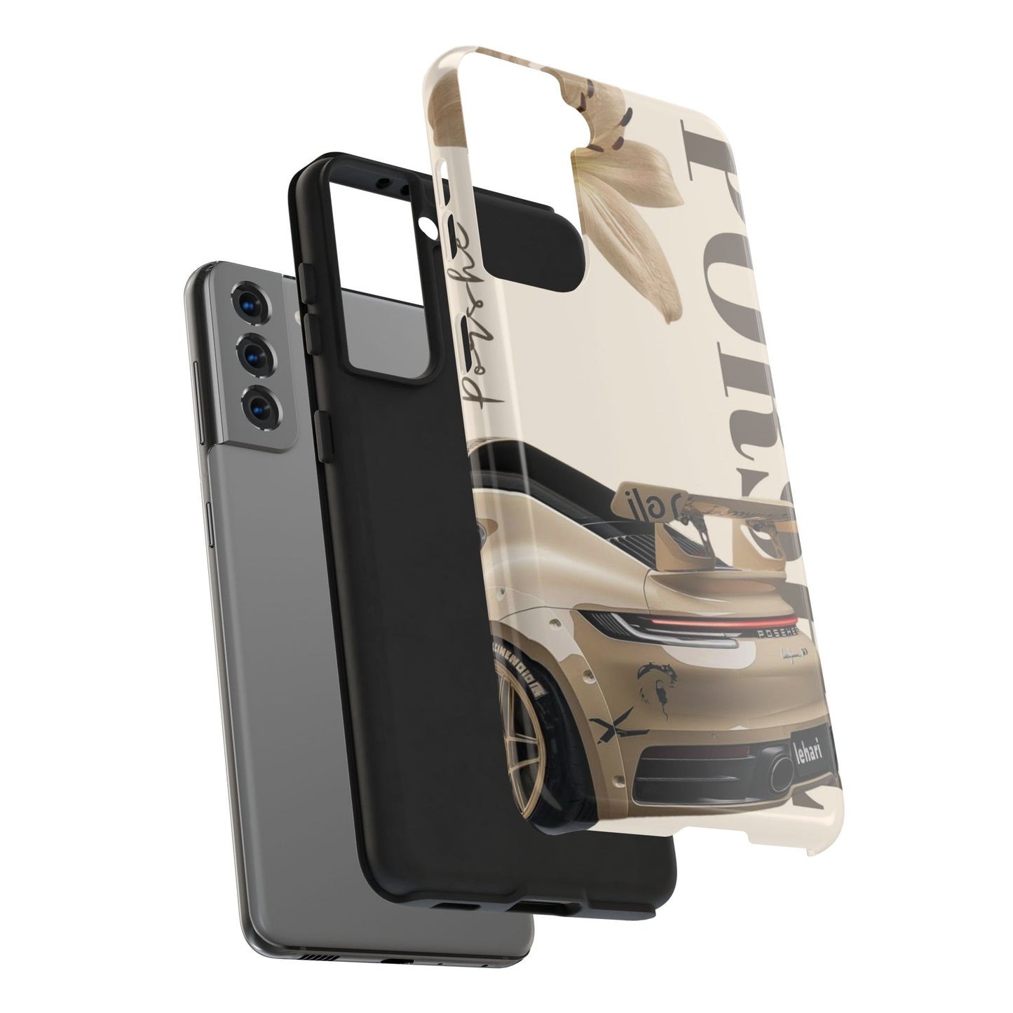 Tough Phone Case — Beige Sports Car Design with 'Tourist' Typography