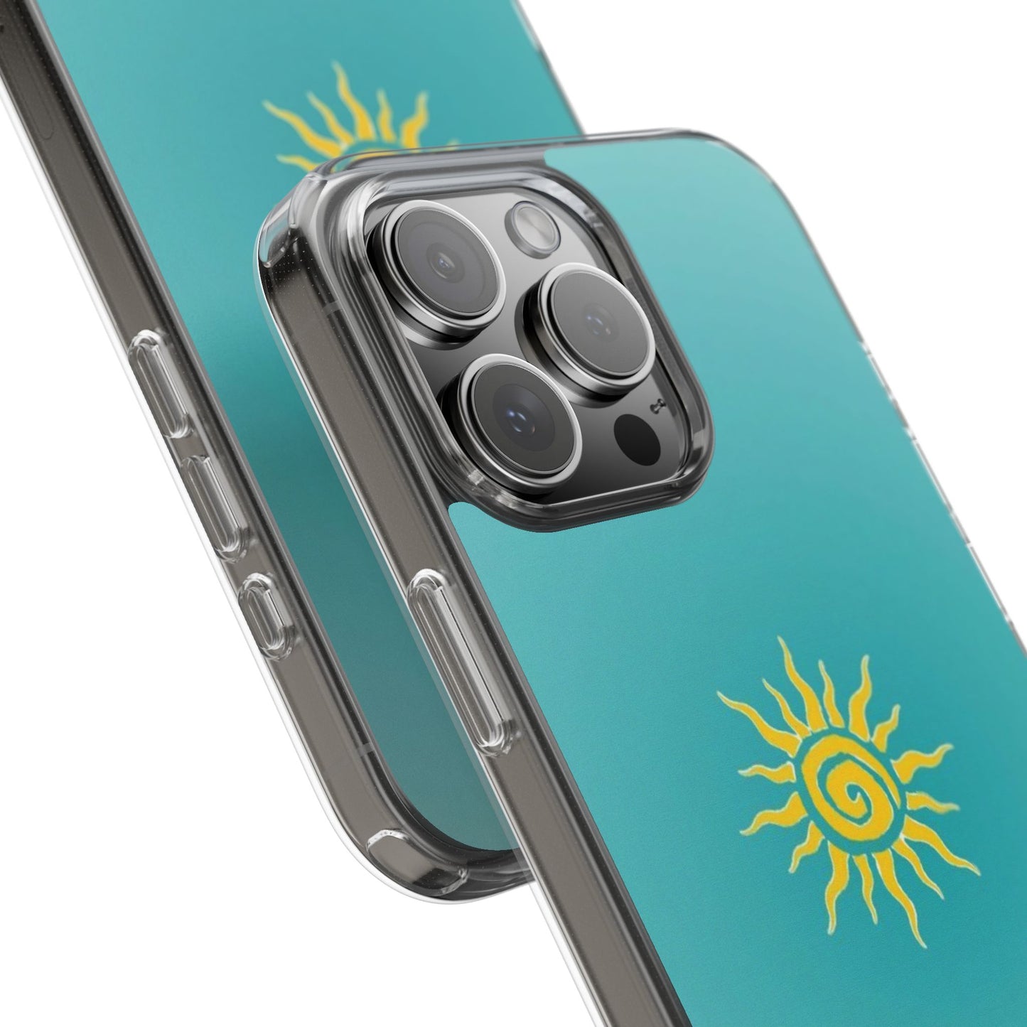 Clear Impact-Resistant Phone Case — Yellow Sun on Teal Gradient