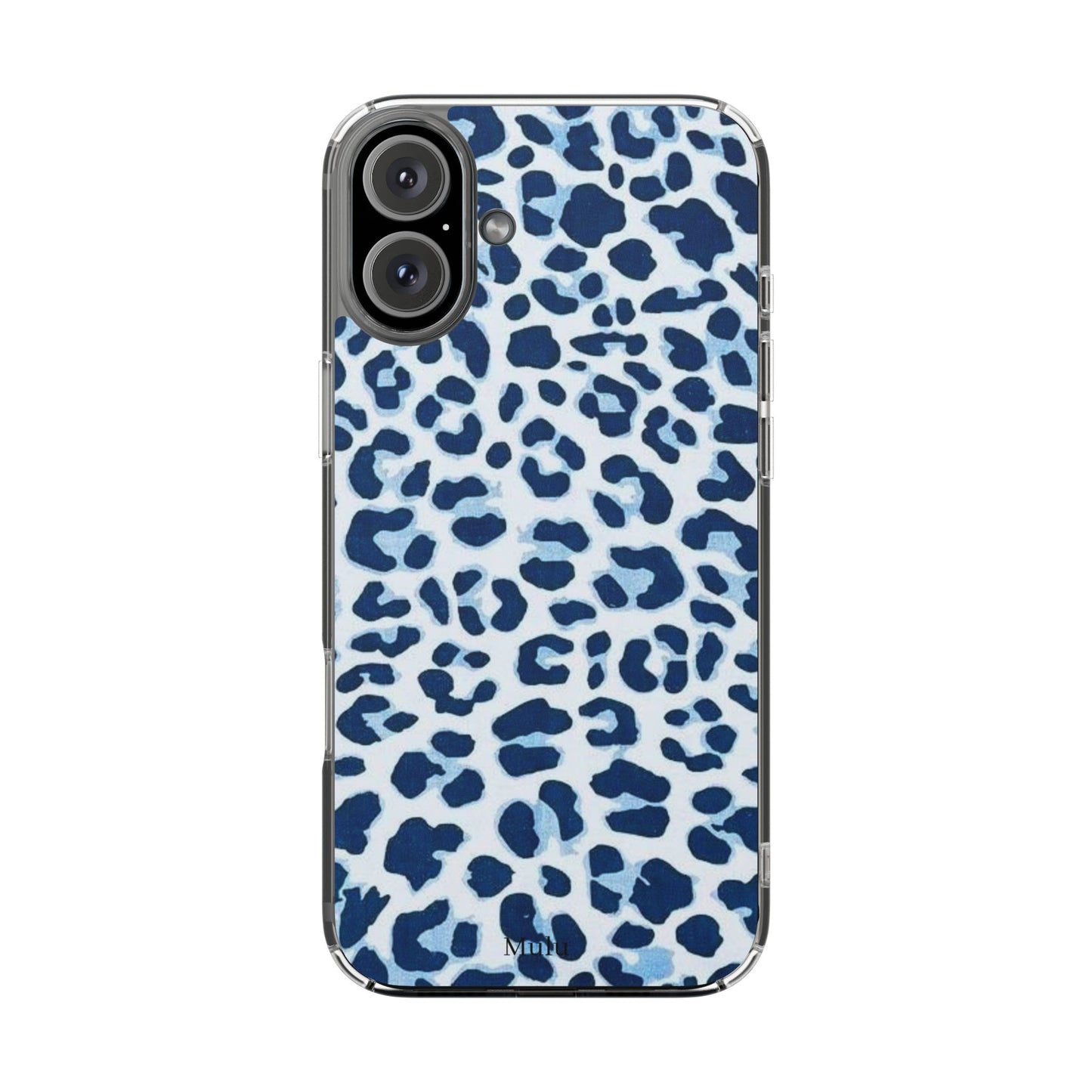 Clear Impact-Resistant Phone Case — Blue Watercolor Leopard Print