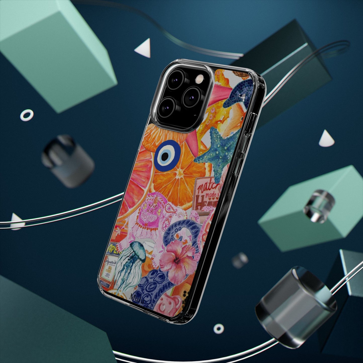 Clear Impact-Resistant Phone Case — Colorful Tropical Collage Design