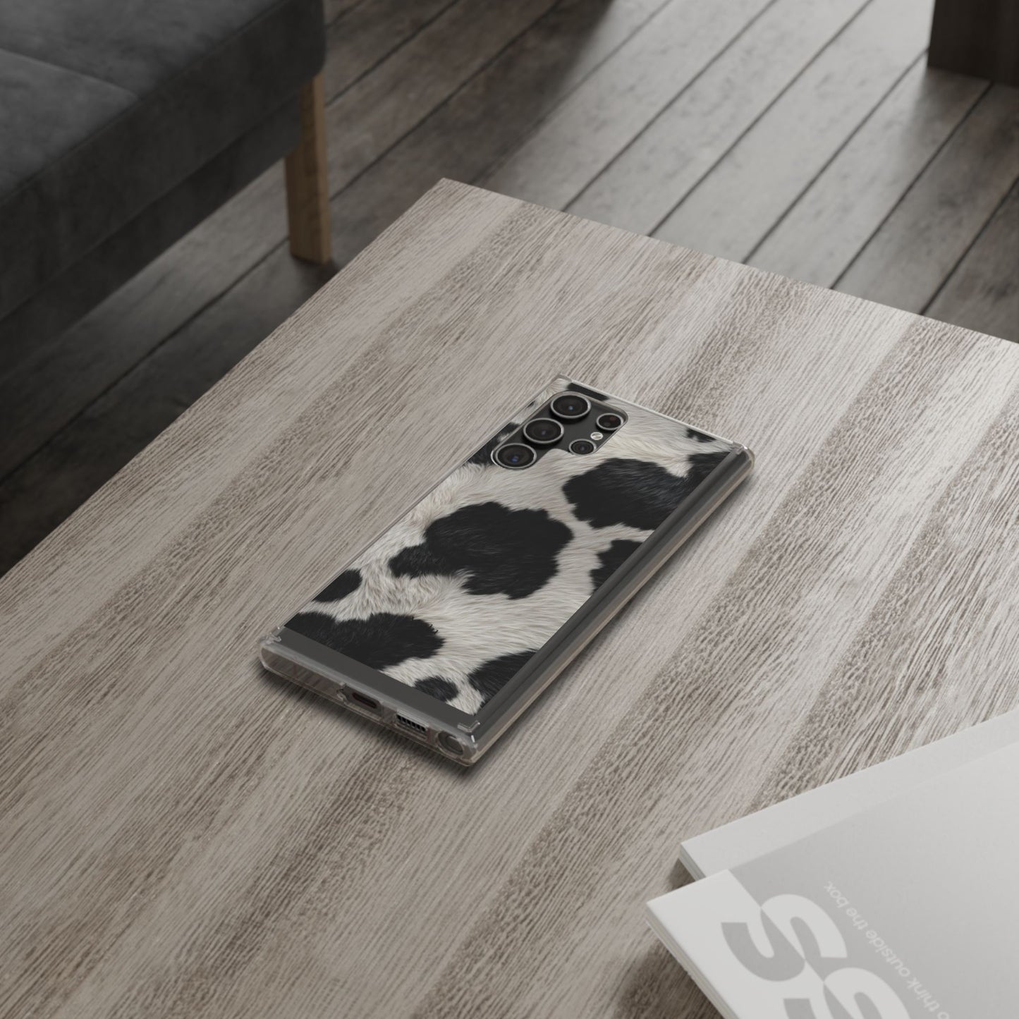 Cow Print Clear Impact Phone Case — Faux Fur Black & White Protection