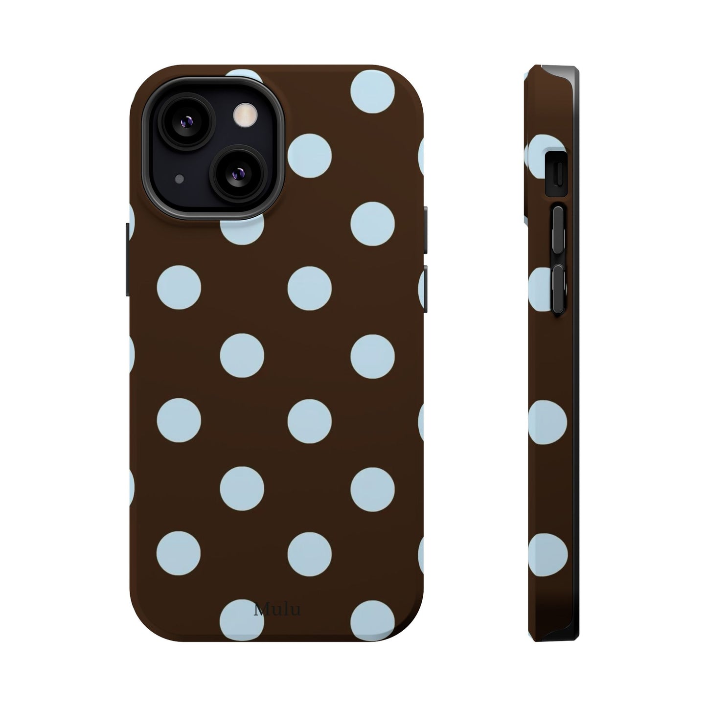 Polka Dot Magnetic Phone Case — Brown with Light Blue Dots, Impact-Resistant