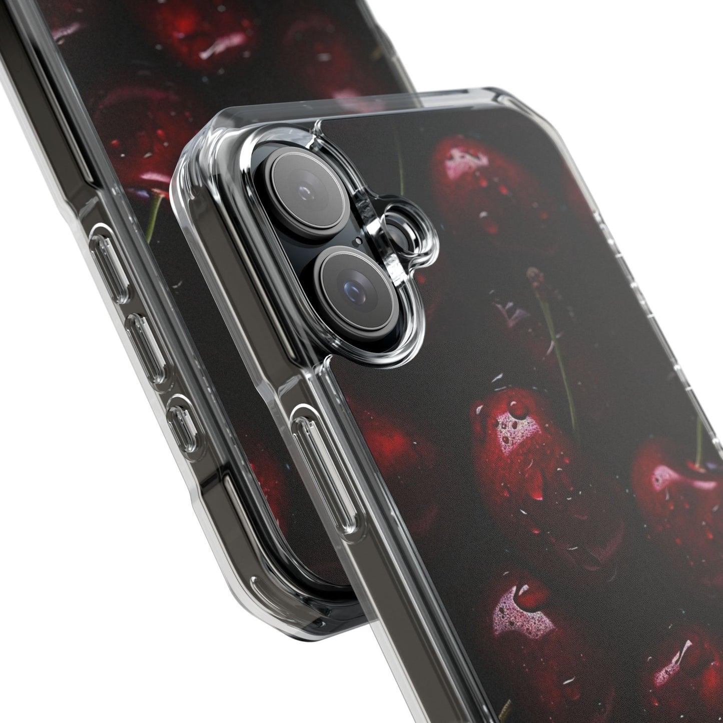 Cherry Pattern Clear Magnetic Phone Case — Dark Red Fruit Design