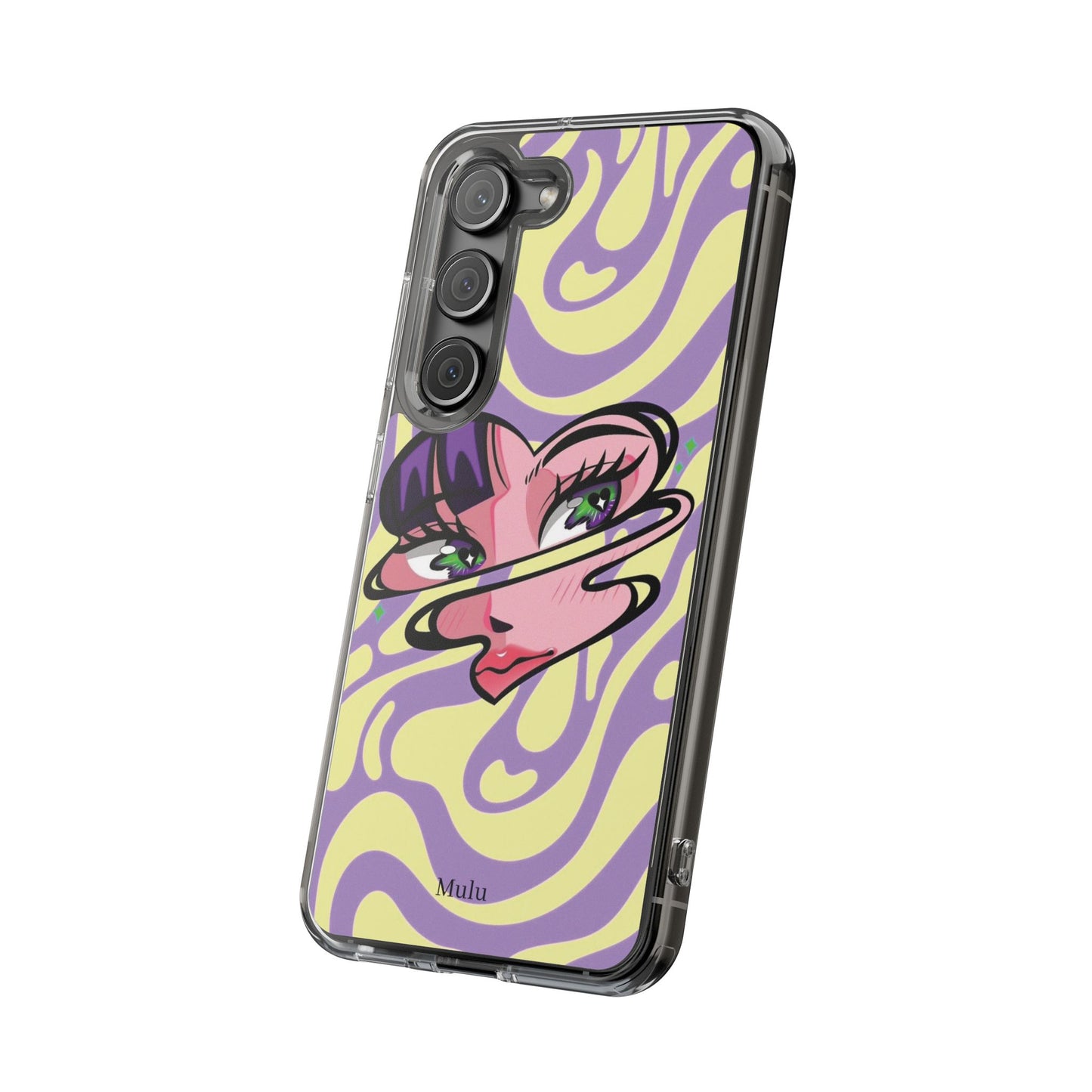 Clear Impact-Resistant Case — Retro Psychedelic Heart Face Design