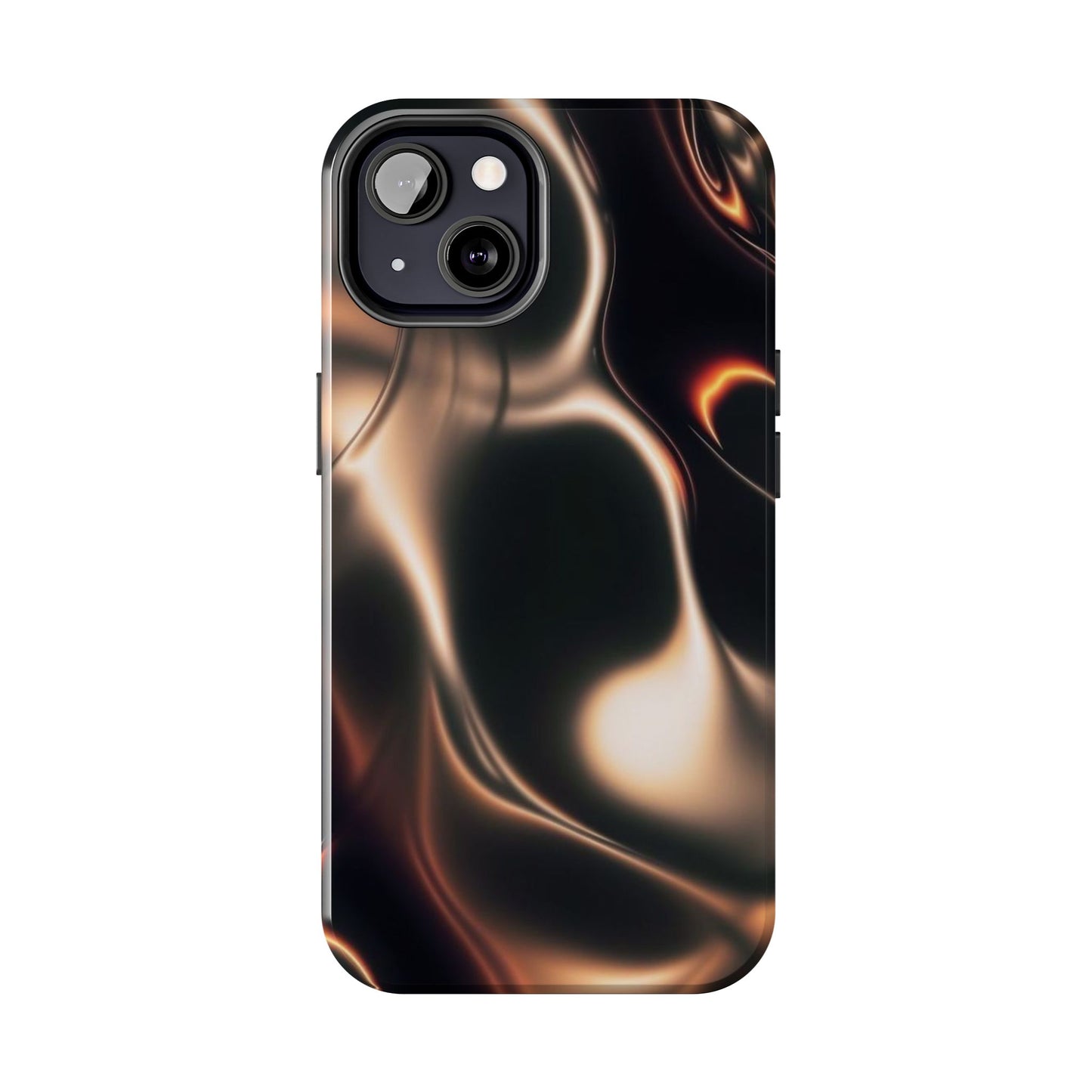 Abstract Liquid Glow Tough Phone Case — Black & Bronze Swirl Protective Cover