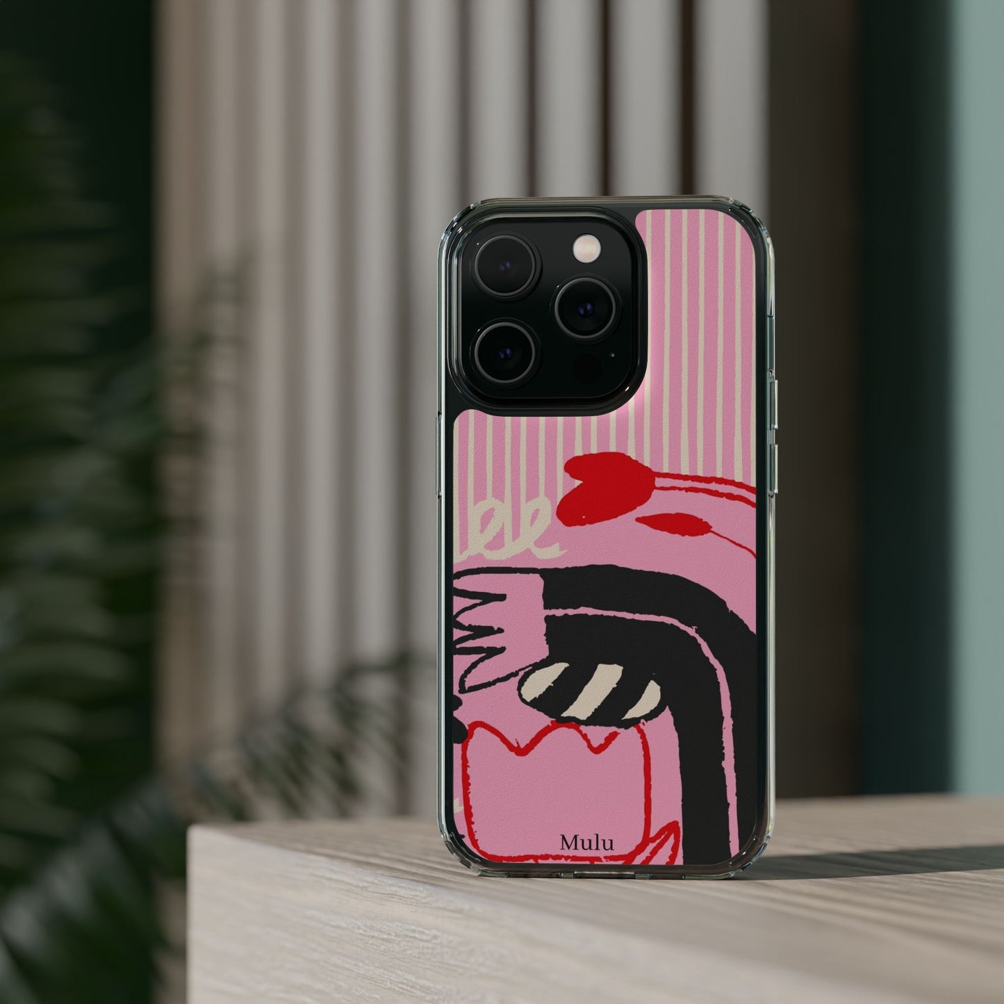 Clear Impact-Resistant Case — Pink Cute Heart Cartoon Design