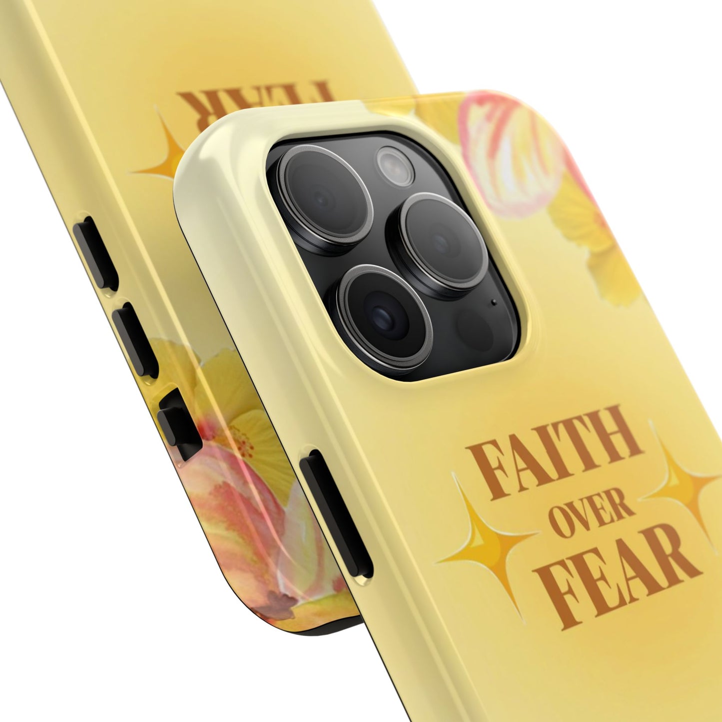 Faith Over Fear Tough Phone Case — Floral Yellow Protective Cover
