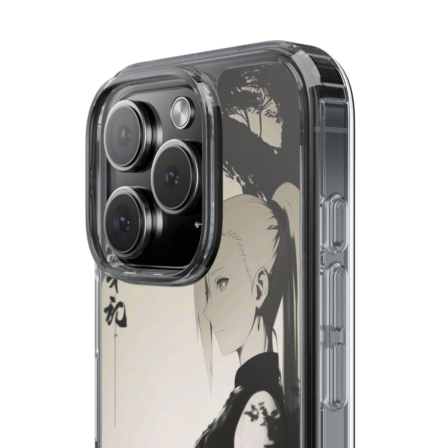 Anime Samurai Clear Phone Case — Monochrome Sumi-E Style