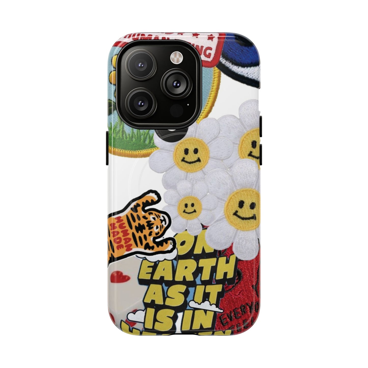 Phone Case — Retro Smiley Daisy Collage Tough Magnetic Cover