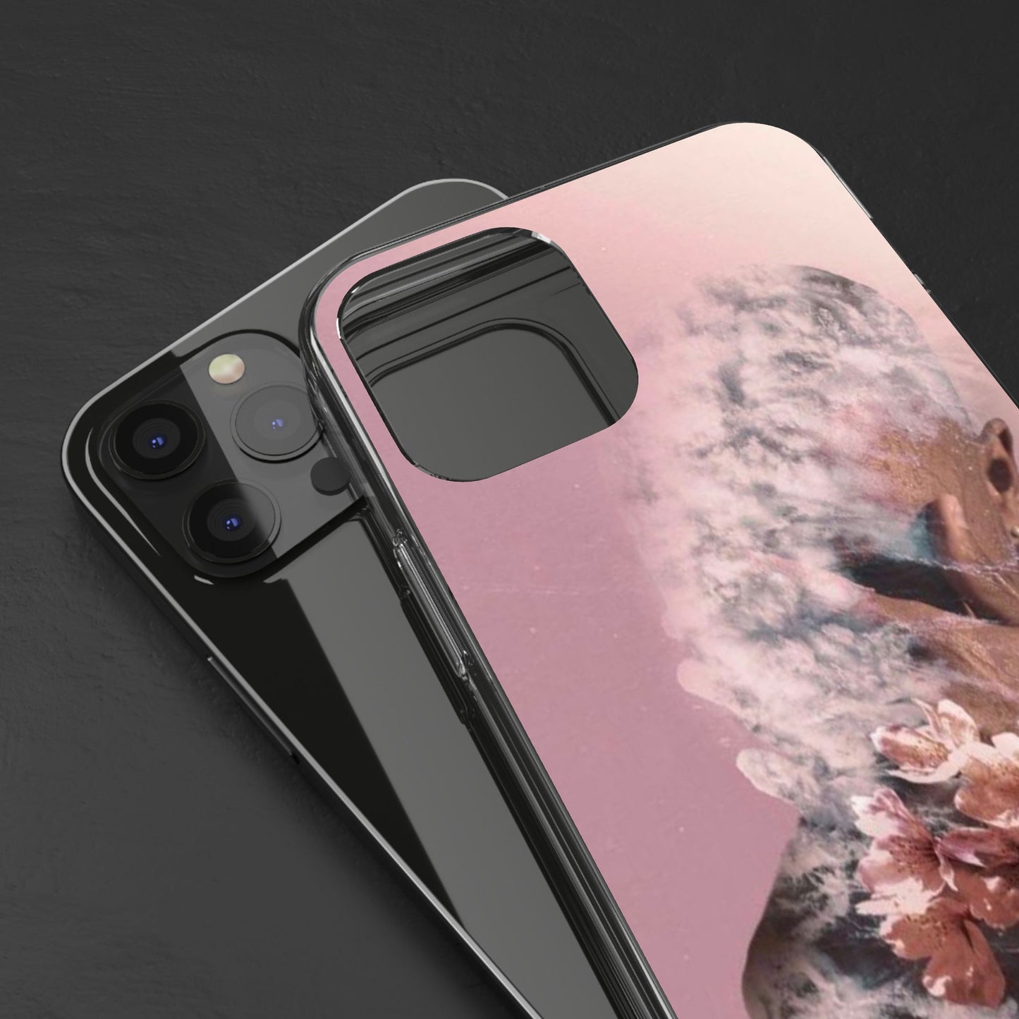 Clear Phone Case — Pink Floral Smoke Art iPhone Case