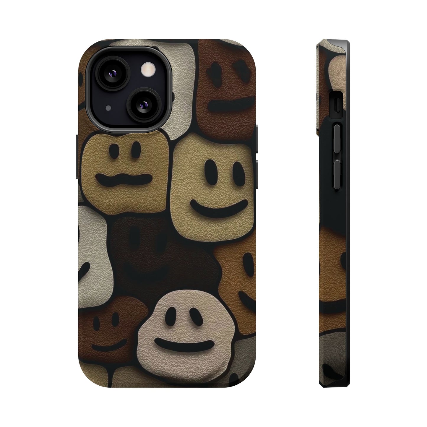 Magnetic Impact-Resistant Case — Brown Smiley Tile Phone Cover