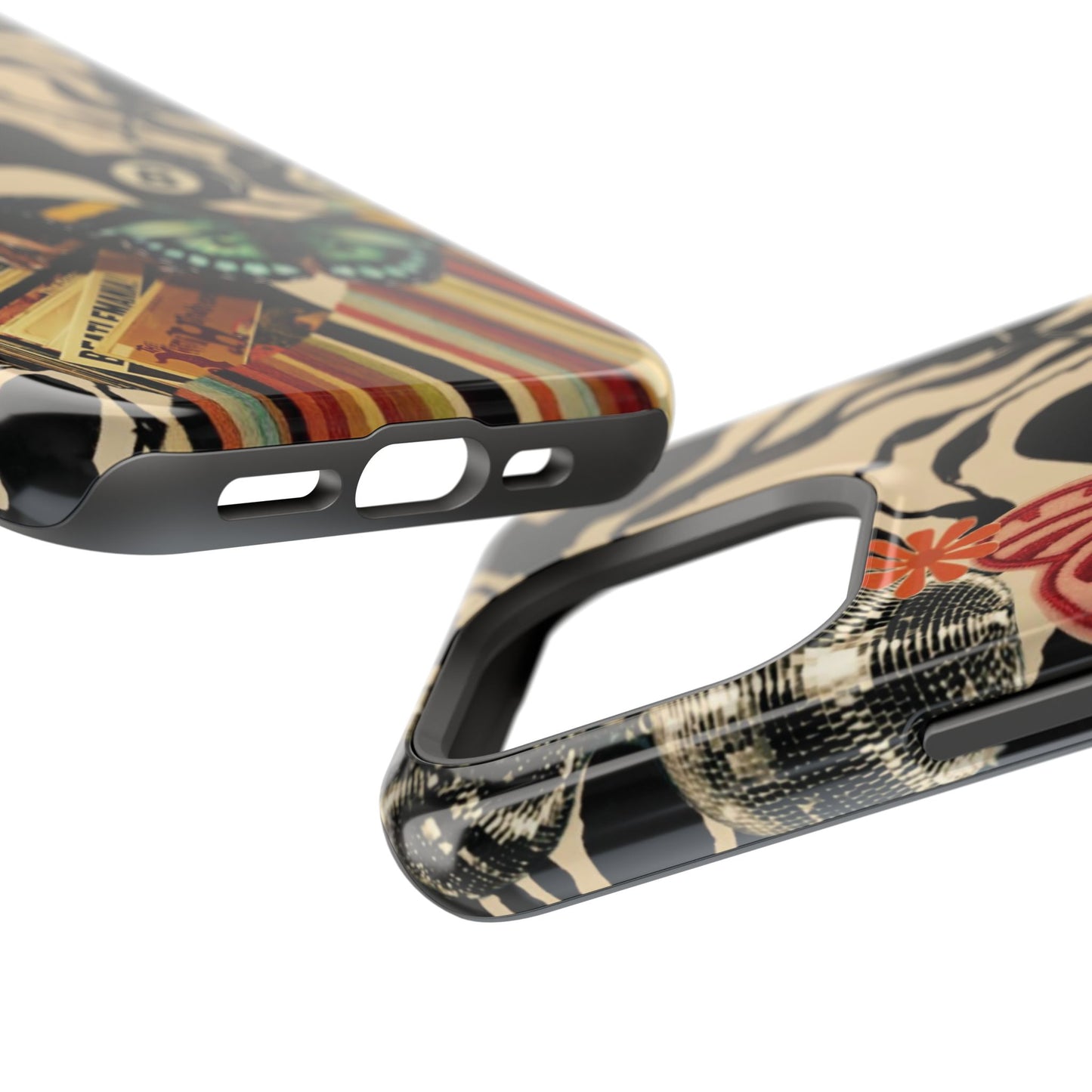 Phone Case — Retro Collage Magnetic Impact-Resistant Case with Butterfly & Zebra Print