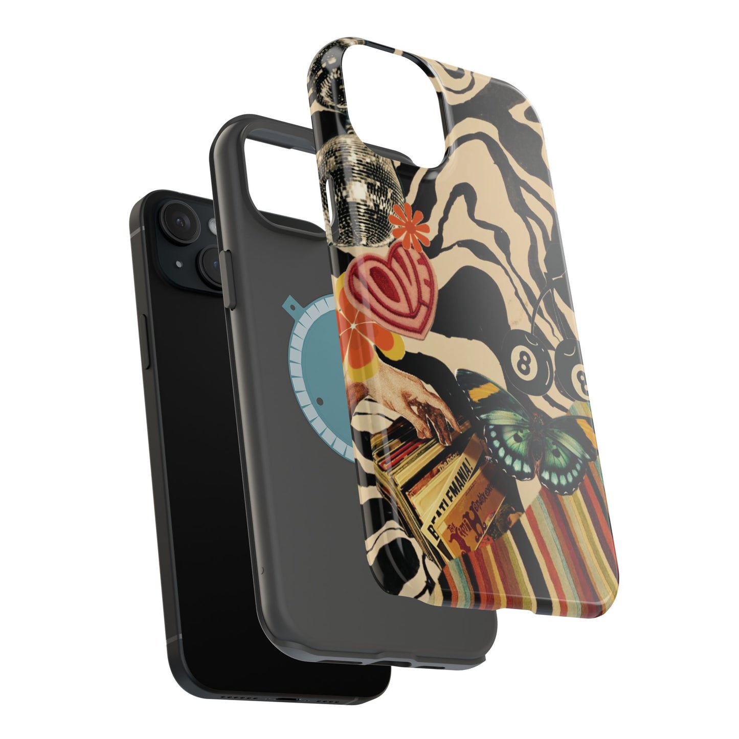 Phone Case — Retro Collage Magnetic Impact-Resistant Case with Butterfly & Zebra Print