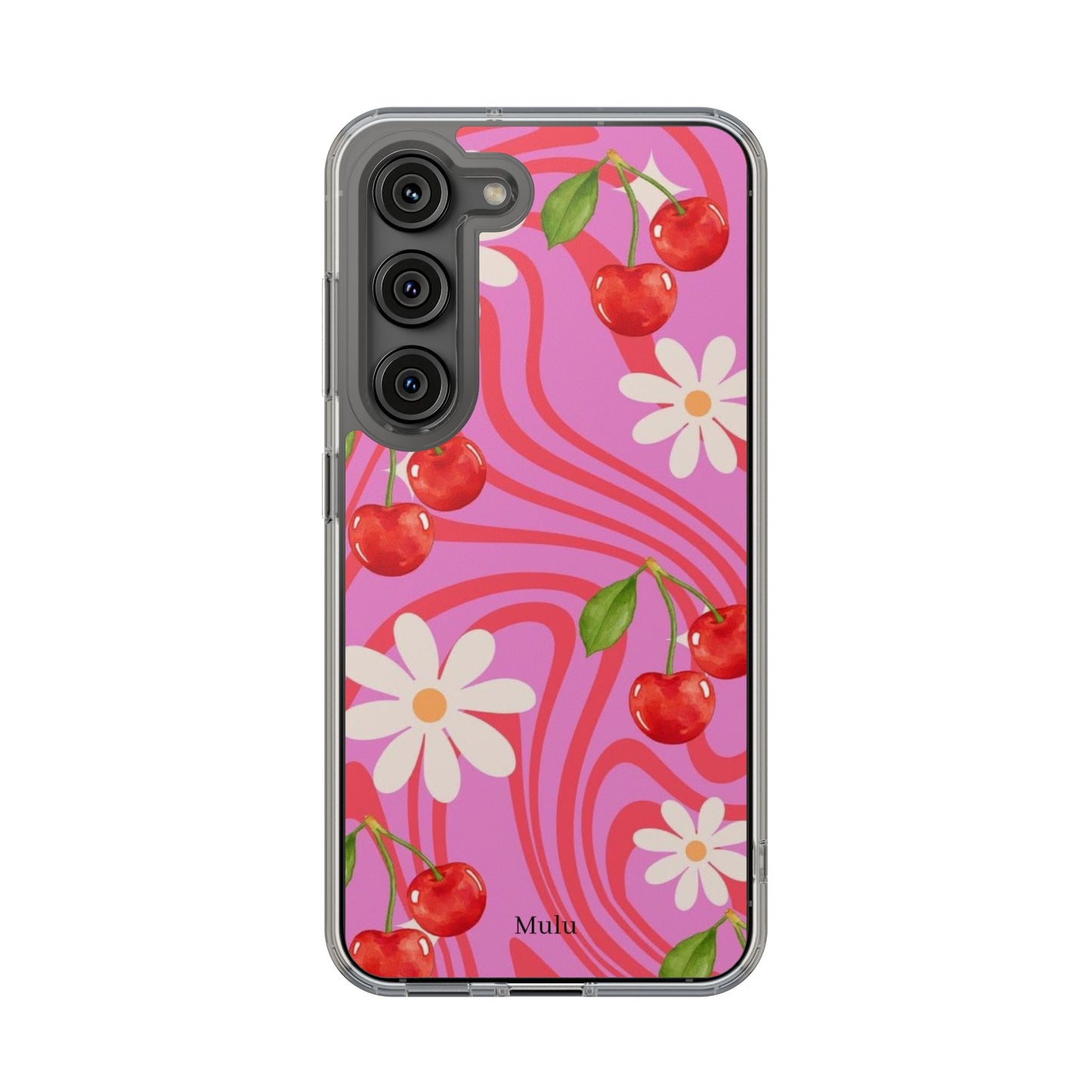 Clear Impact Phone Case — Retro Cherry & Daisy Floral Design