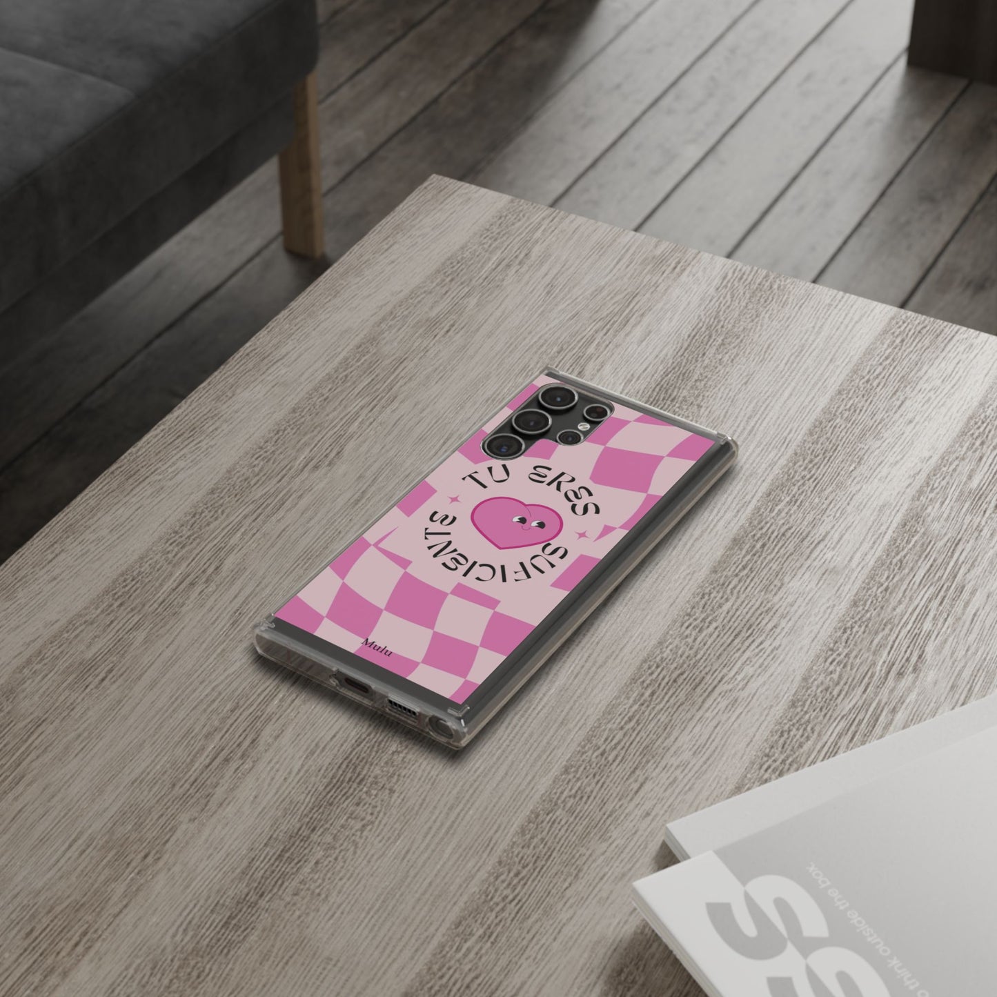 Clear Impact-Resistant Phone Case — Pink Checkerheart “Tu Eres Suficiente” Design
