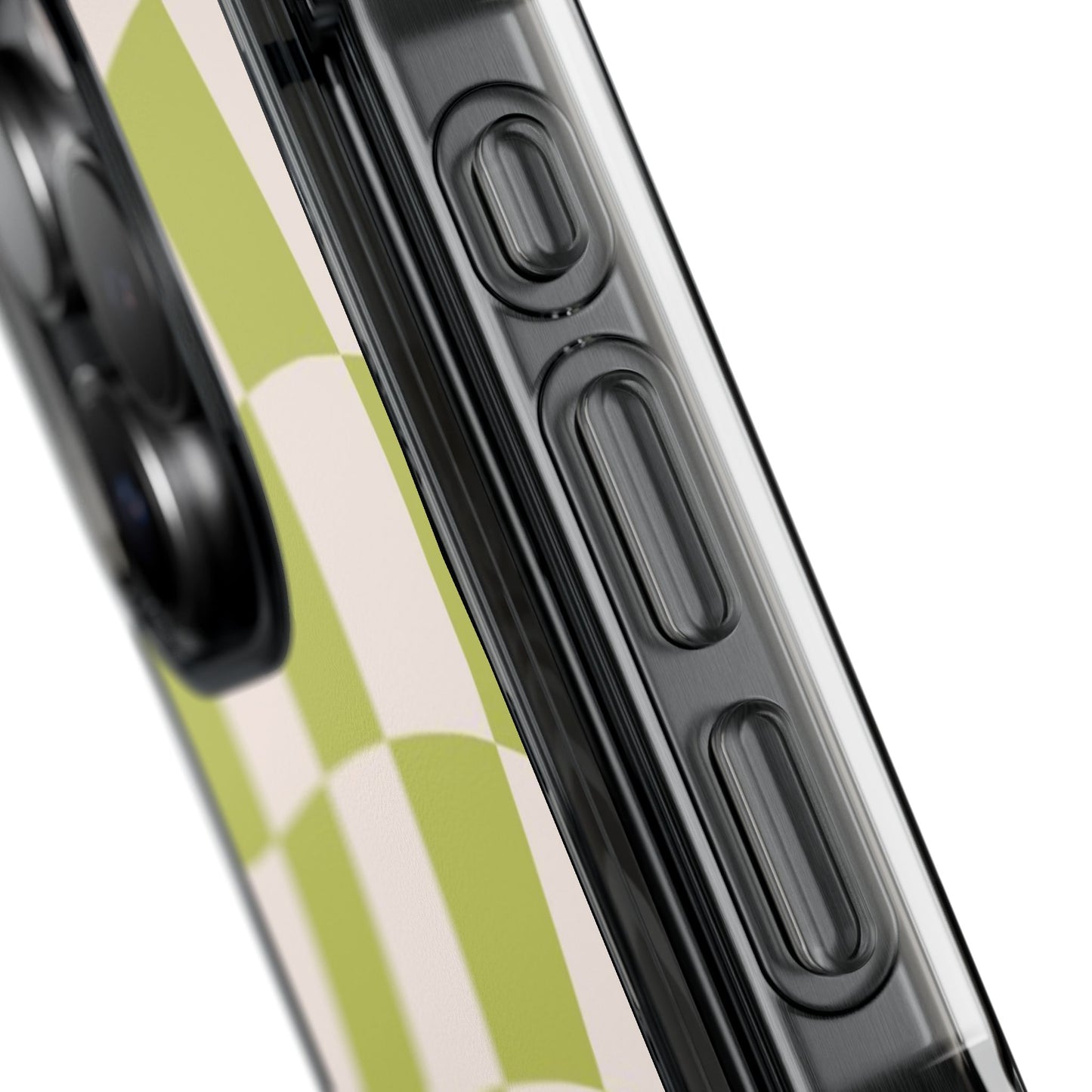 Clear Magnetic Phone Case — Olive Retro Check Pattern