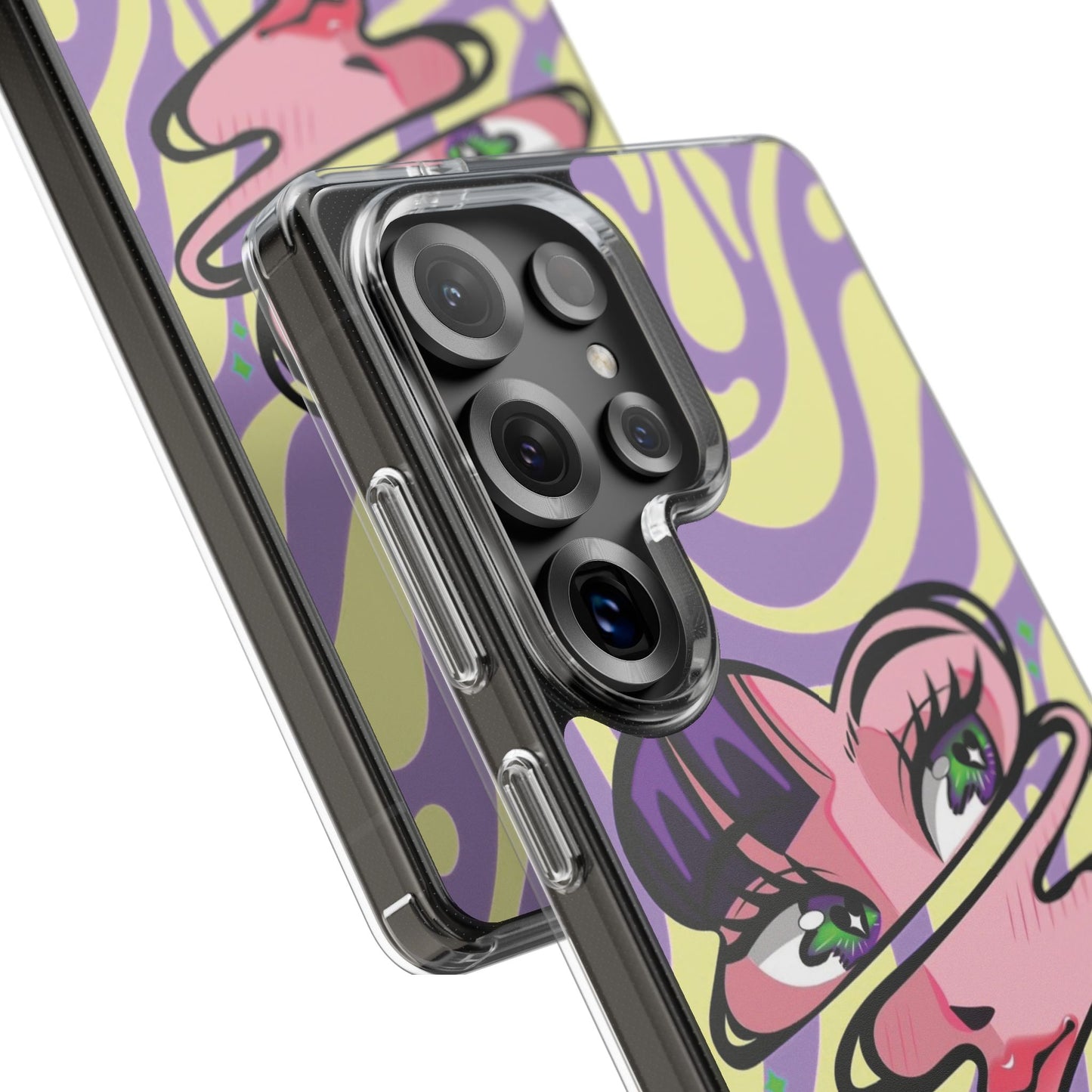 Clear Impact-Resistant Case — Retro Psychedelic Heart Face Design