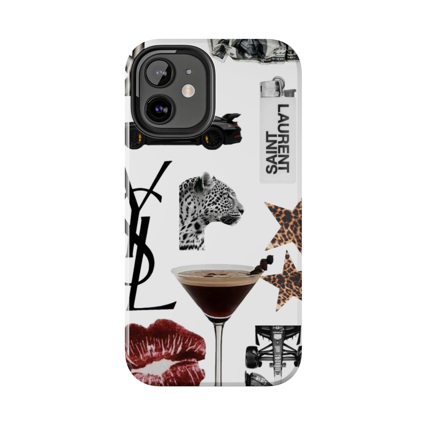Tough Phone Case — Luxe Fashion Collage with Leopard, Martini & Kiss Print