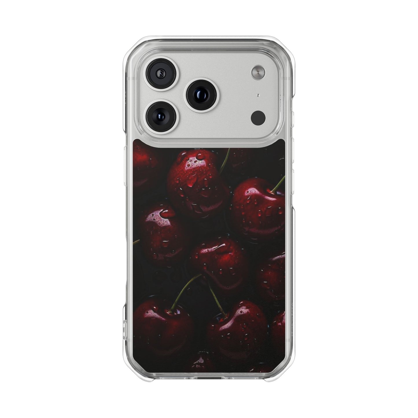 Cherry Pattern Clear Magnetic Phone Case — Dark Red Fruit Design