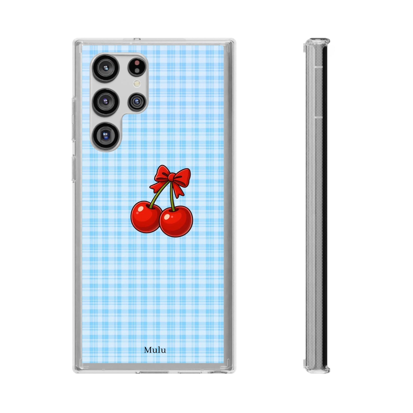 Clear Cherry Gingham Phone Case — Impact-Resistant Clear Case with Red Cherry Design