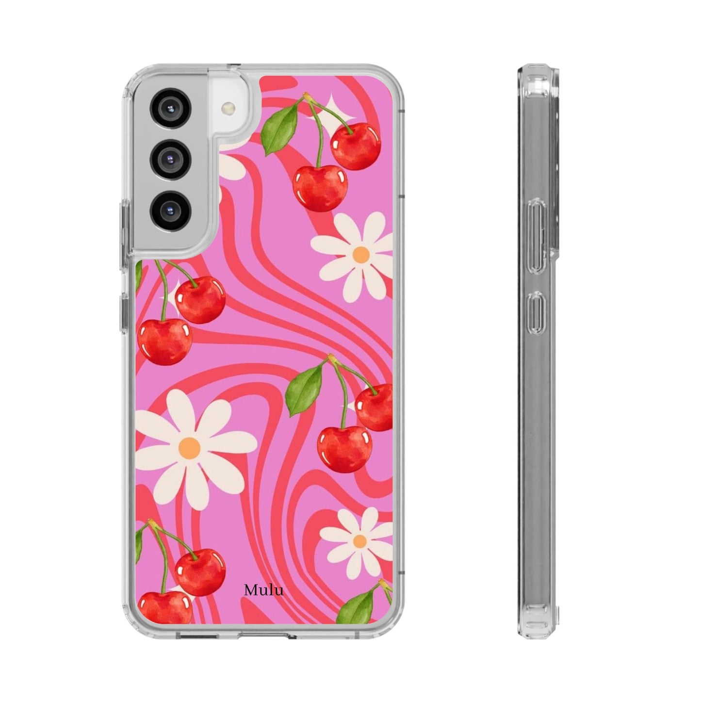 Clear Impact Phone Case — Retro Cherry & Daisy Floral Design