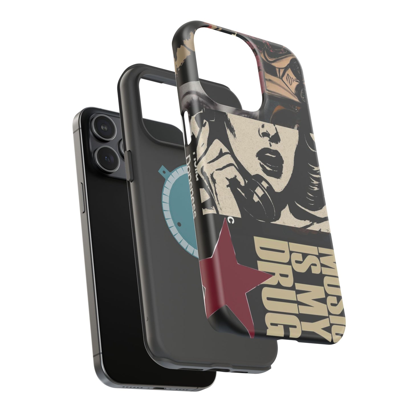 Magnetic Impact Phone Case — Retro Pop Art "Music Is My Drug" Design