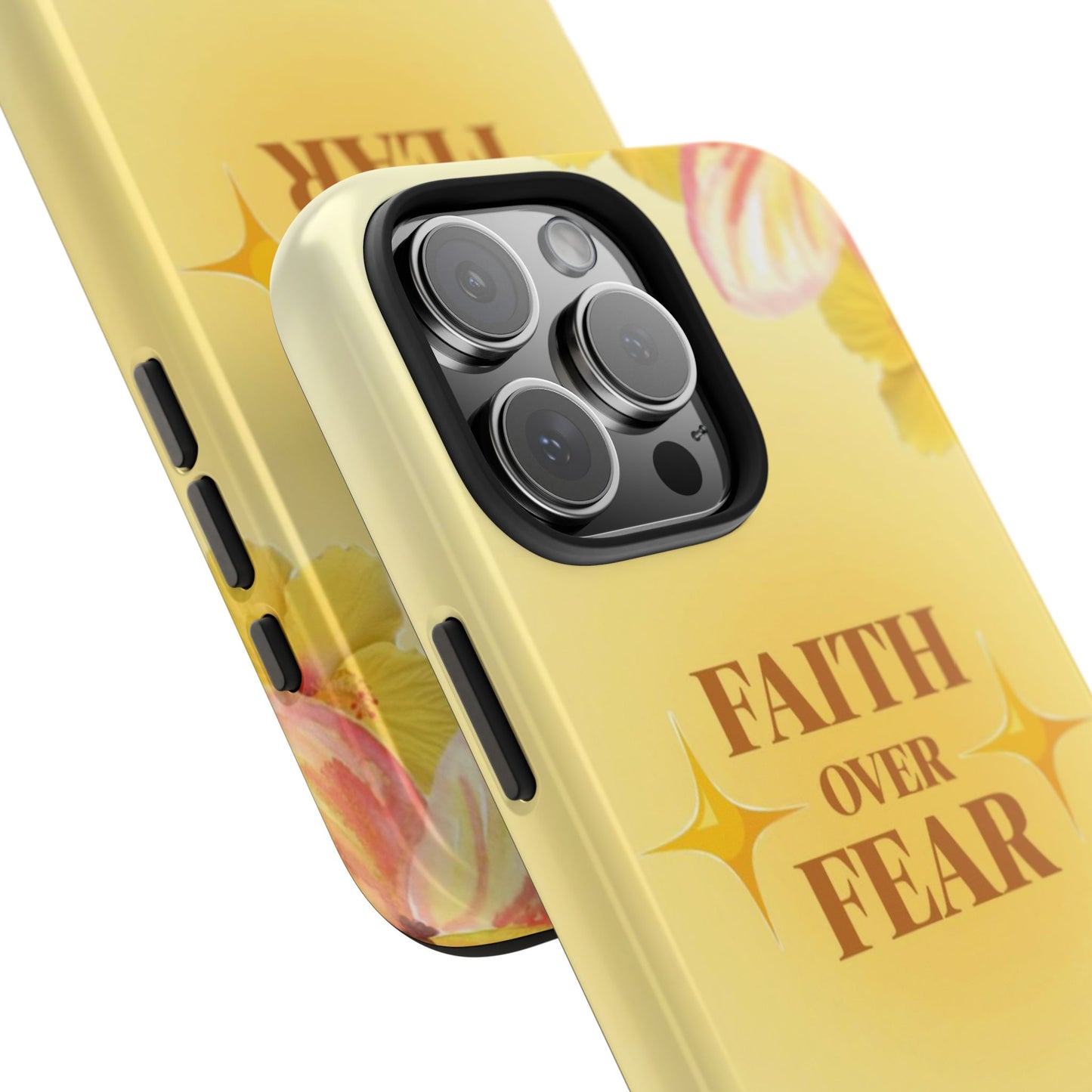 Faith Over Fear Tough Phone Case — Floral Yellow Protective Cover