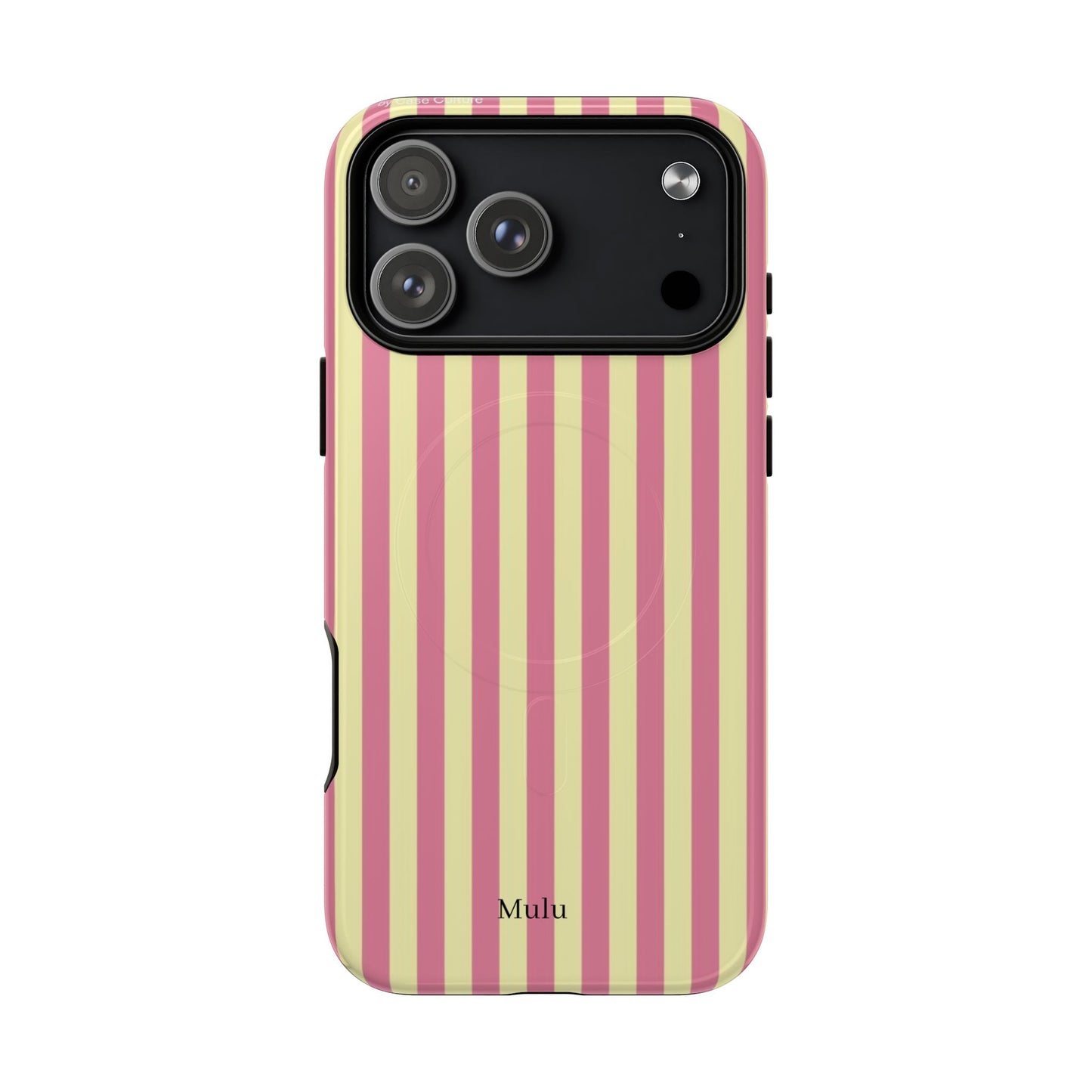 Striped Pink & Yellow Magnetic Tough Phone Case — Retro Pastel Protection