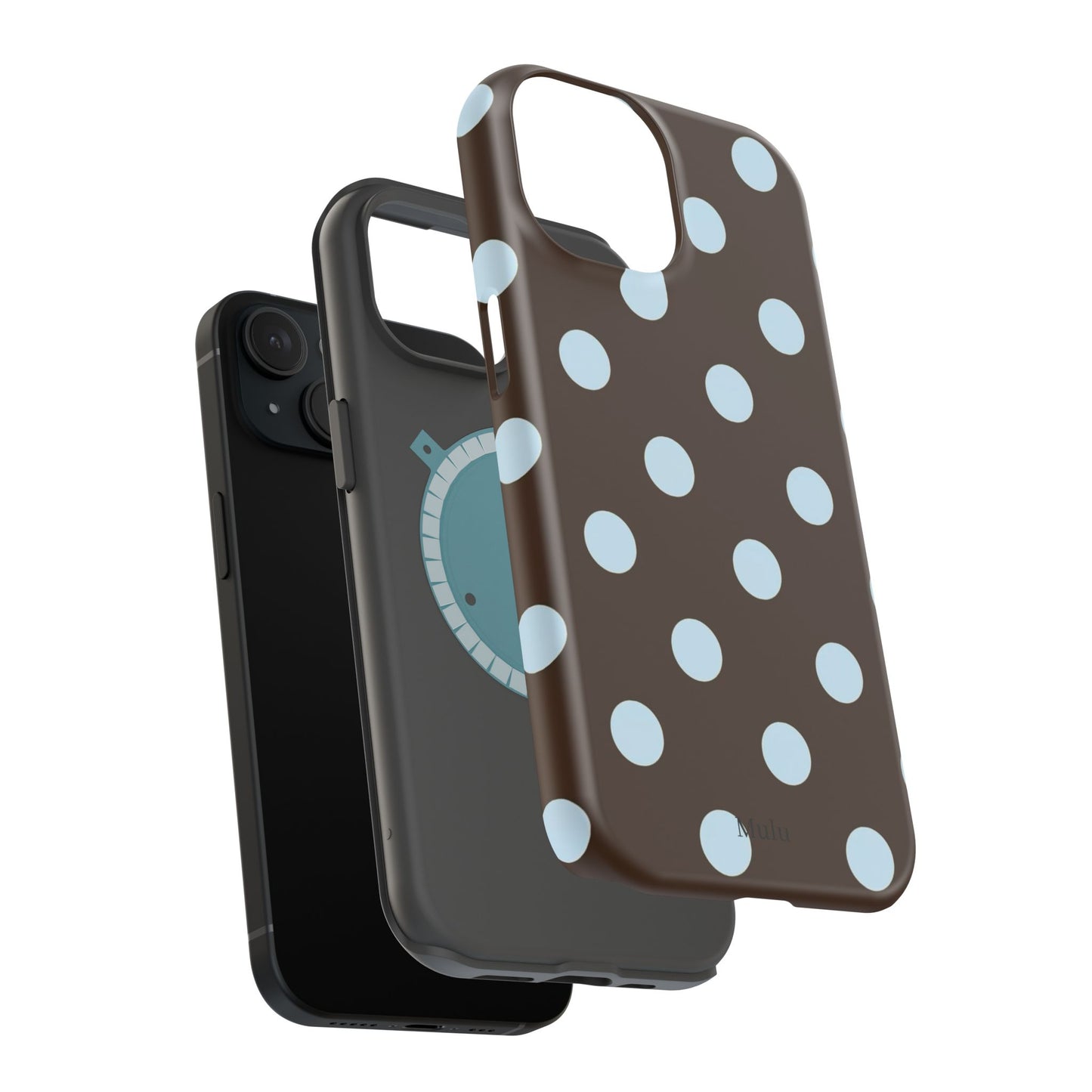 Polka Dot Magnetic Phone Case — Brown with Light Blue Dots, Impact-Resistant