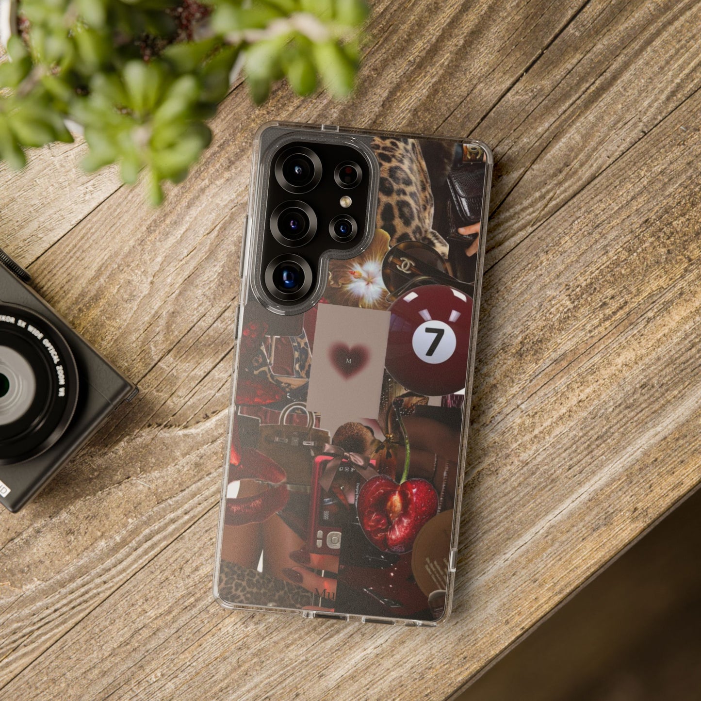 Clear Impact-Resistant Phone Case — Retro Cherry Collage Design