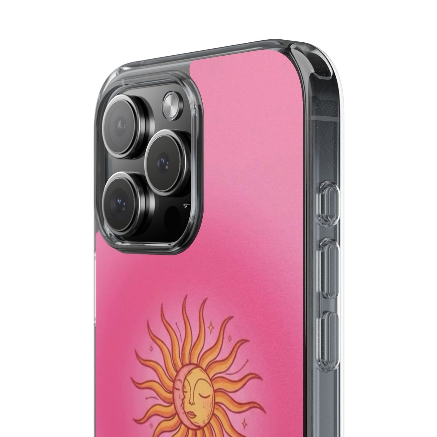 Pink Sun Phone Case — Radiant Sunburst Impact-Resistant Clear Case