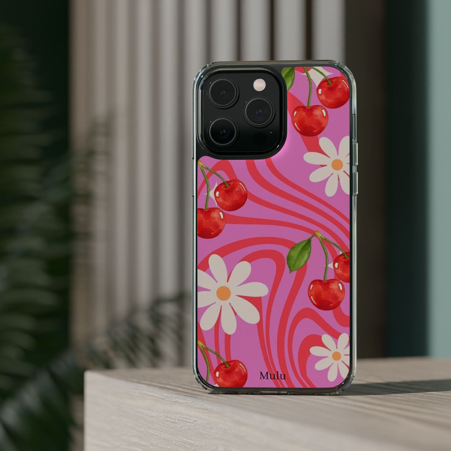 Clear Impact Phone Case — Retro Cherry & Daisy Floral Design