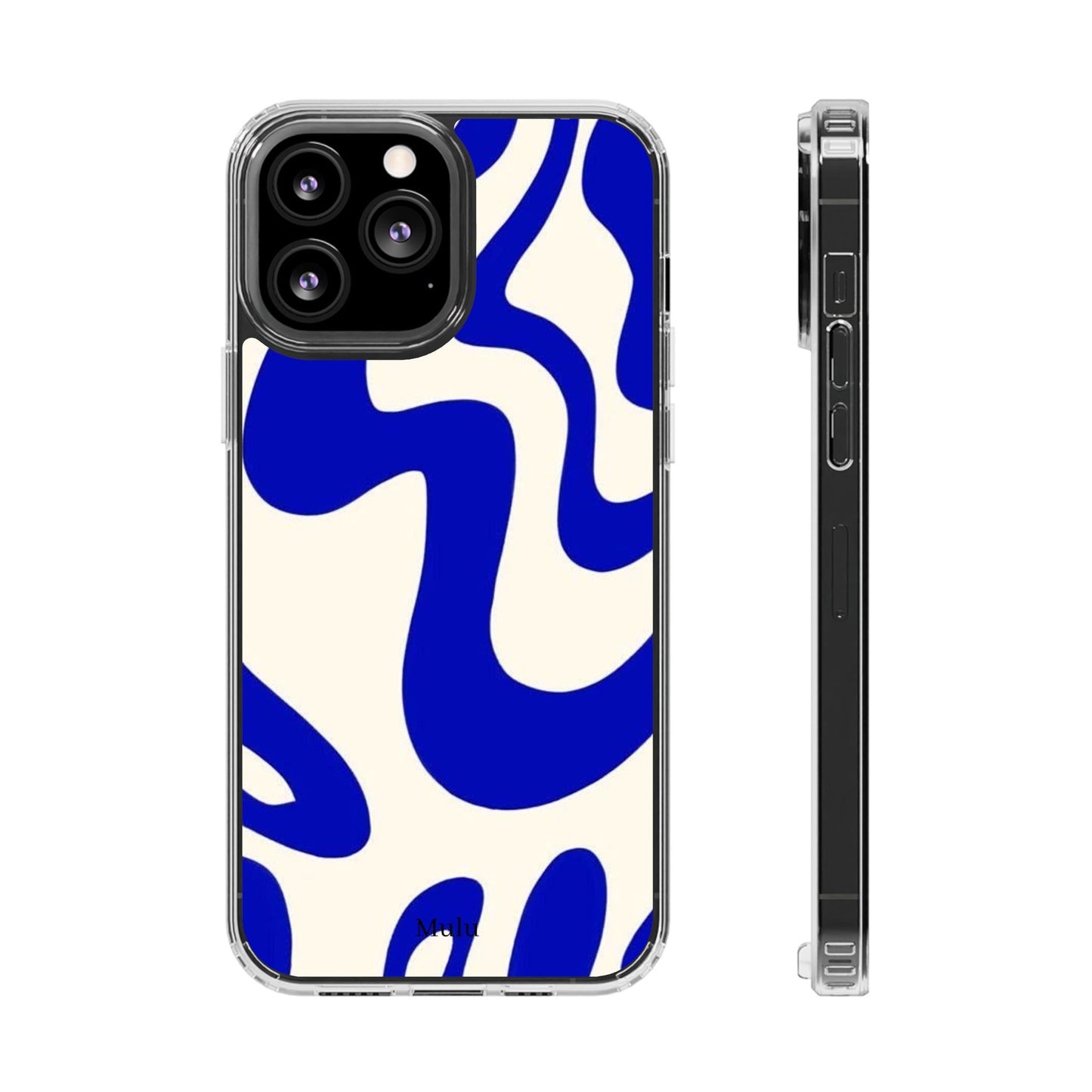 Clear Impact-Resistant Case — Blue Abstract Wavy Pattern