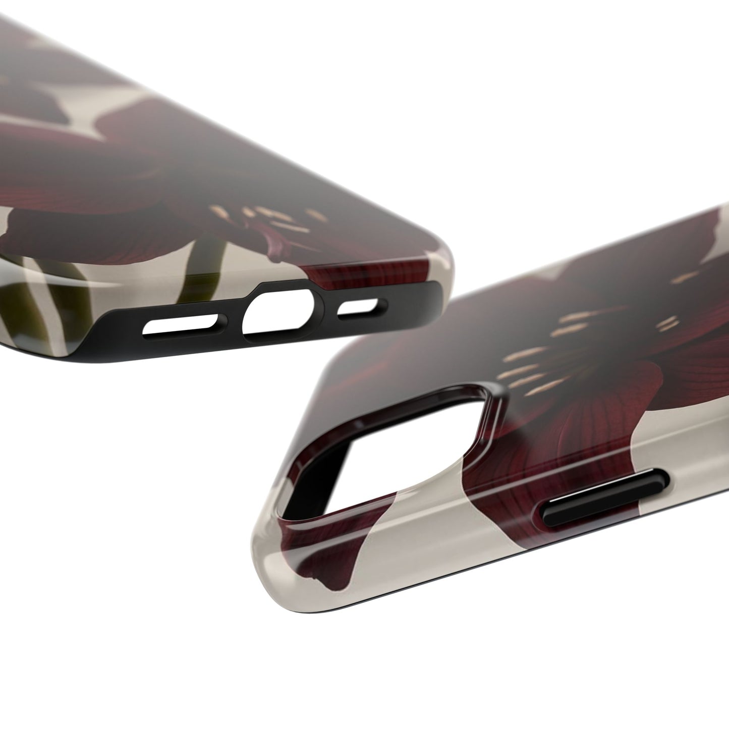 Amaryllis Noir Tough Phone Case — Dark Burgundy Floral Protective Cover