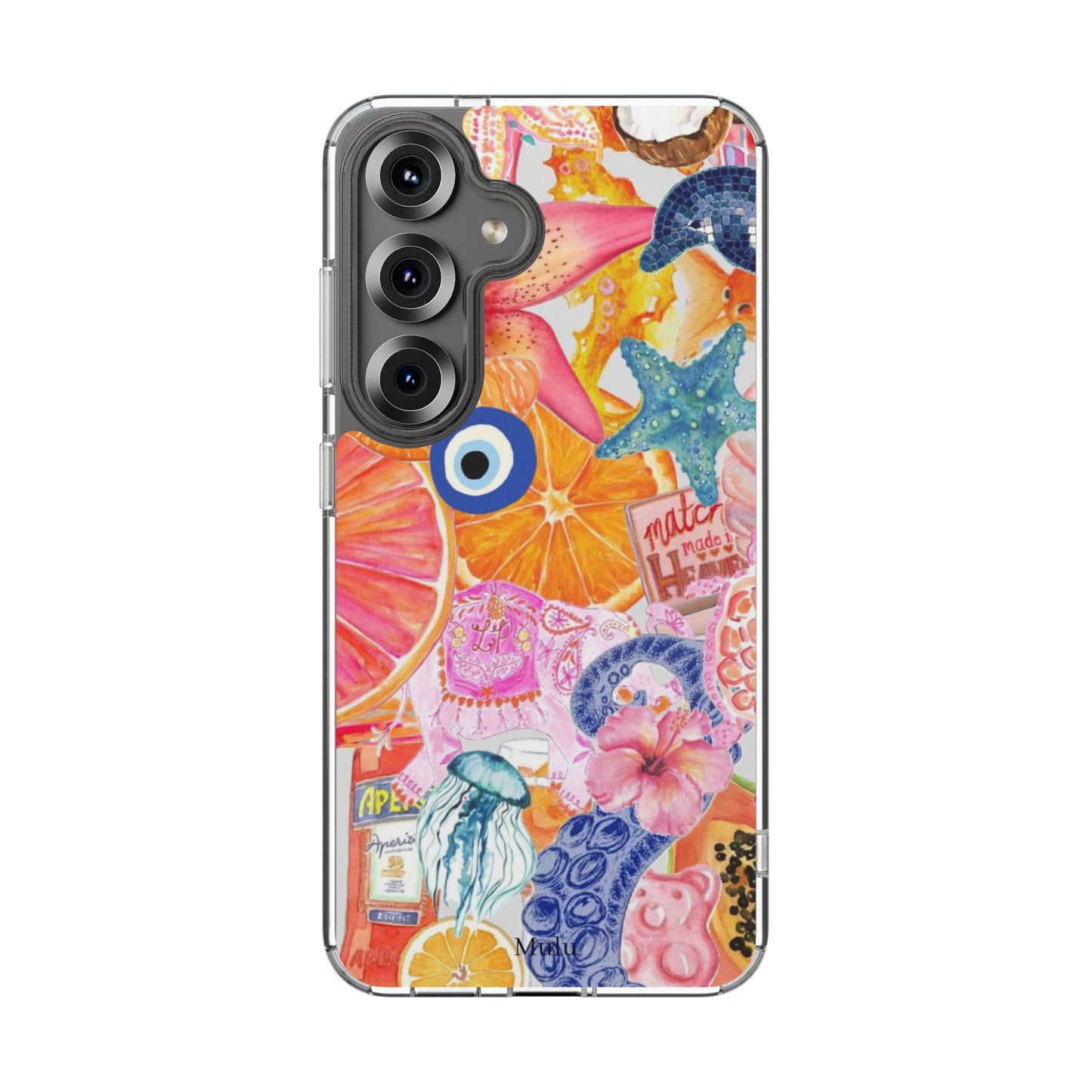 Clear Impact-Resistant Phone Case — Colorful Tropical Collage Design