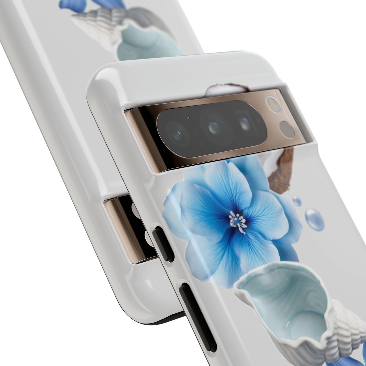 Tropical Blue Floral Phone Case — Coconut, Shell & Starfish Design