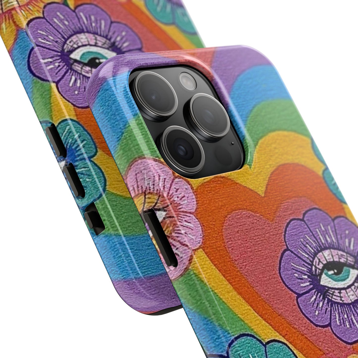 Psychedelic Eye Flower Tough Phone Case — Retro Rainbow Protective iPhone Cover