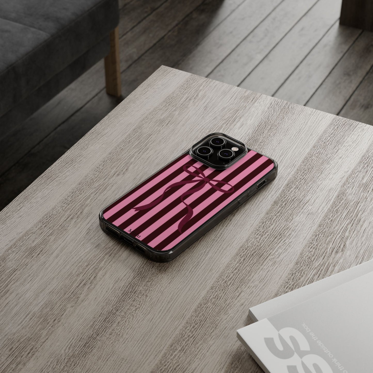 Pink Striped Ribbon Clear Impact-Resistant Phone Case