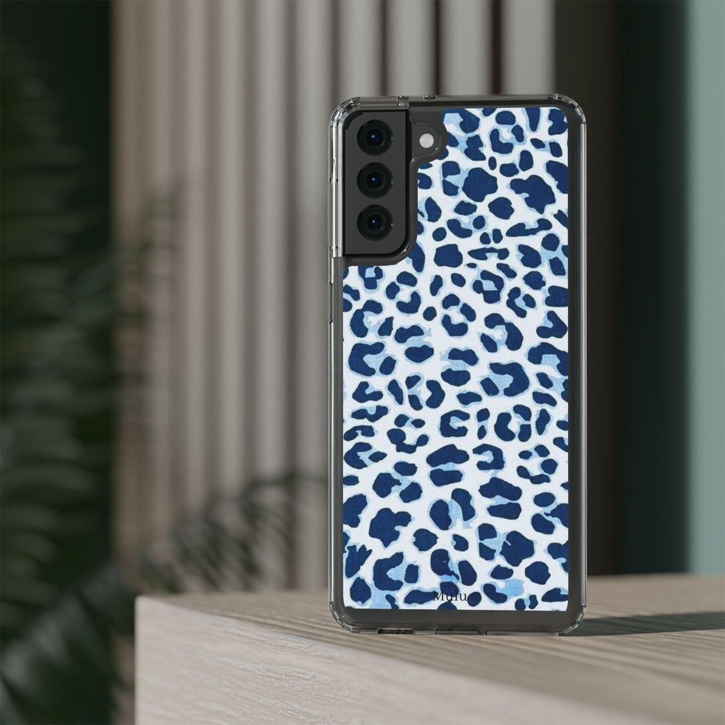 Clear Impact-Resistant Phone Case — Blue Watercolor Leopard Print
